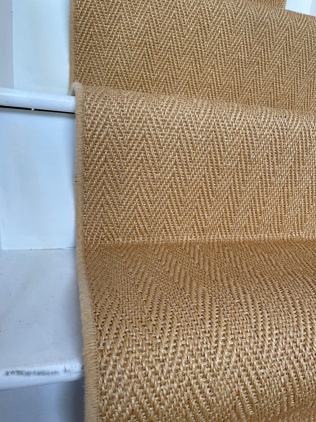 Golden sisal herringbone carpet stair runner from Alternative Flooring Hampton range