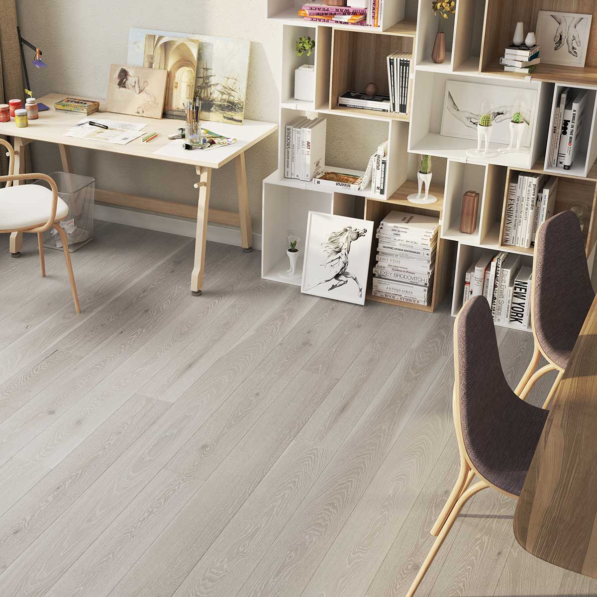 AL104 Silver Sands - Colour Stained & Matt Lacquered Rustic Oak Bevelled Plank