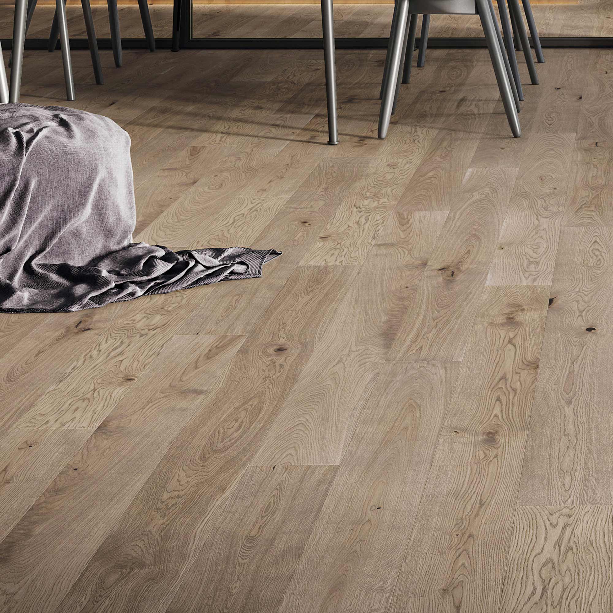 AL107 Pebble Grey Oak - Brushed & Matt Lacquered Rustic Oak Wooden Floor