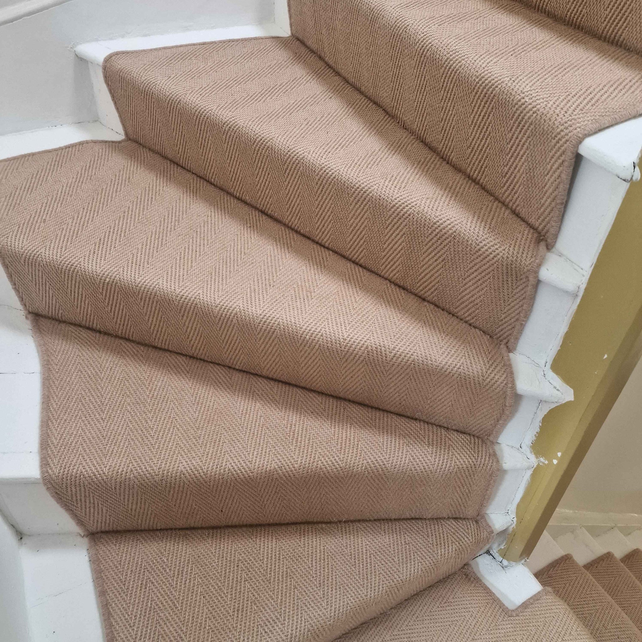 Jute herringbone runner with a whipped edge hand-made to order in Finsbury London