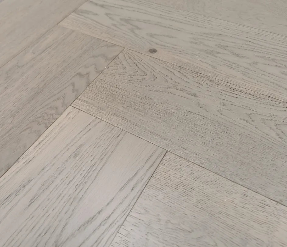 Fenston Carter Wood Flooring Click Herringbone Light Grey Brushed & UV Oiled