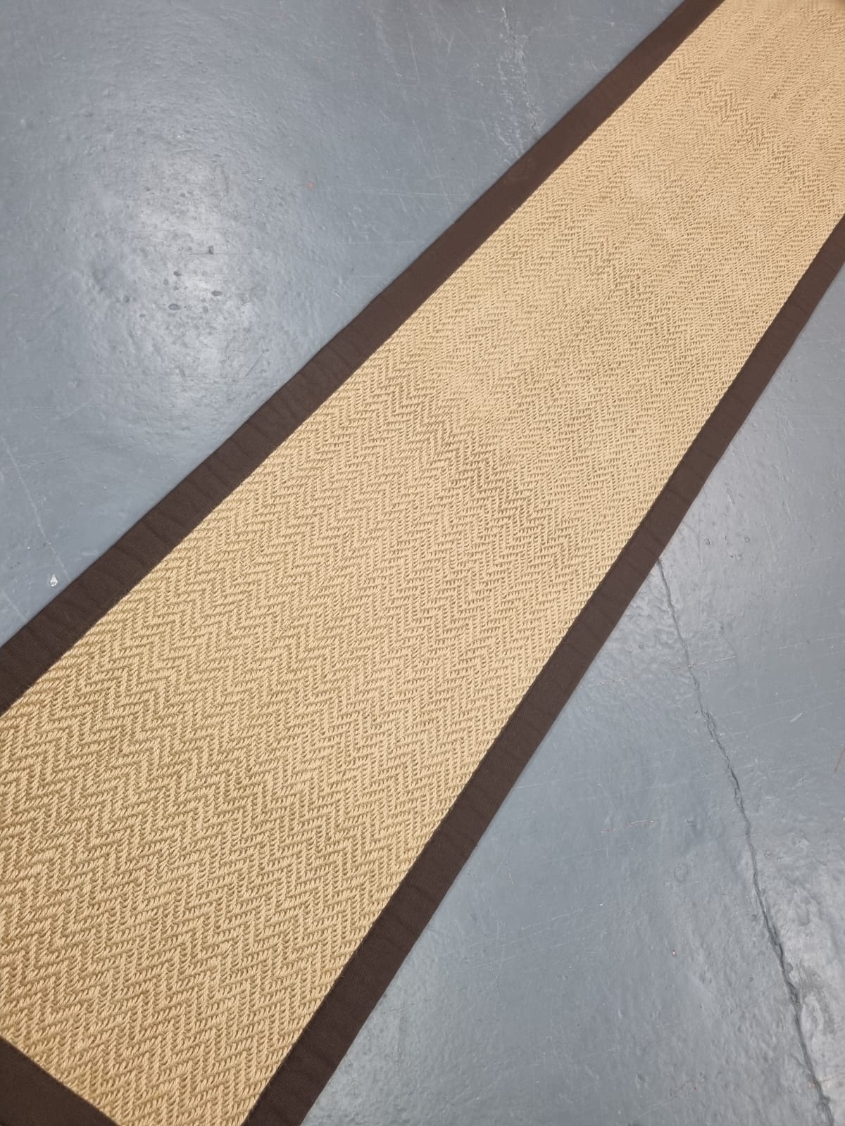 Jute carpet floor runner with brown cotton border