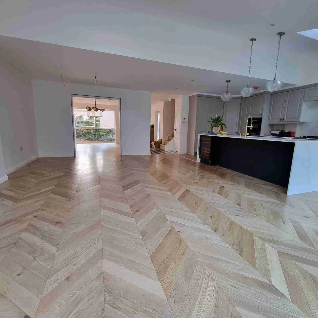 Fenston Carter Wood Flooring Chevron Invisible Oak Brushed & UV Oiled Flooring 92mm