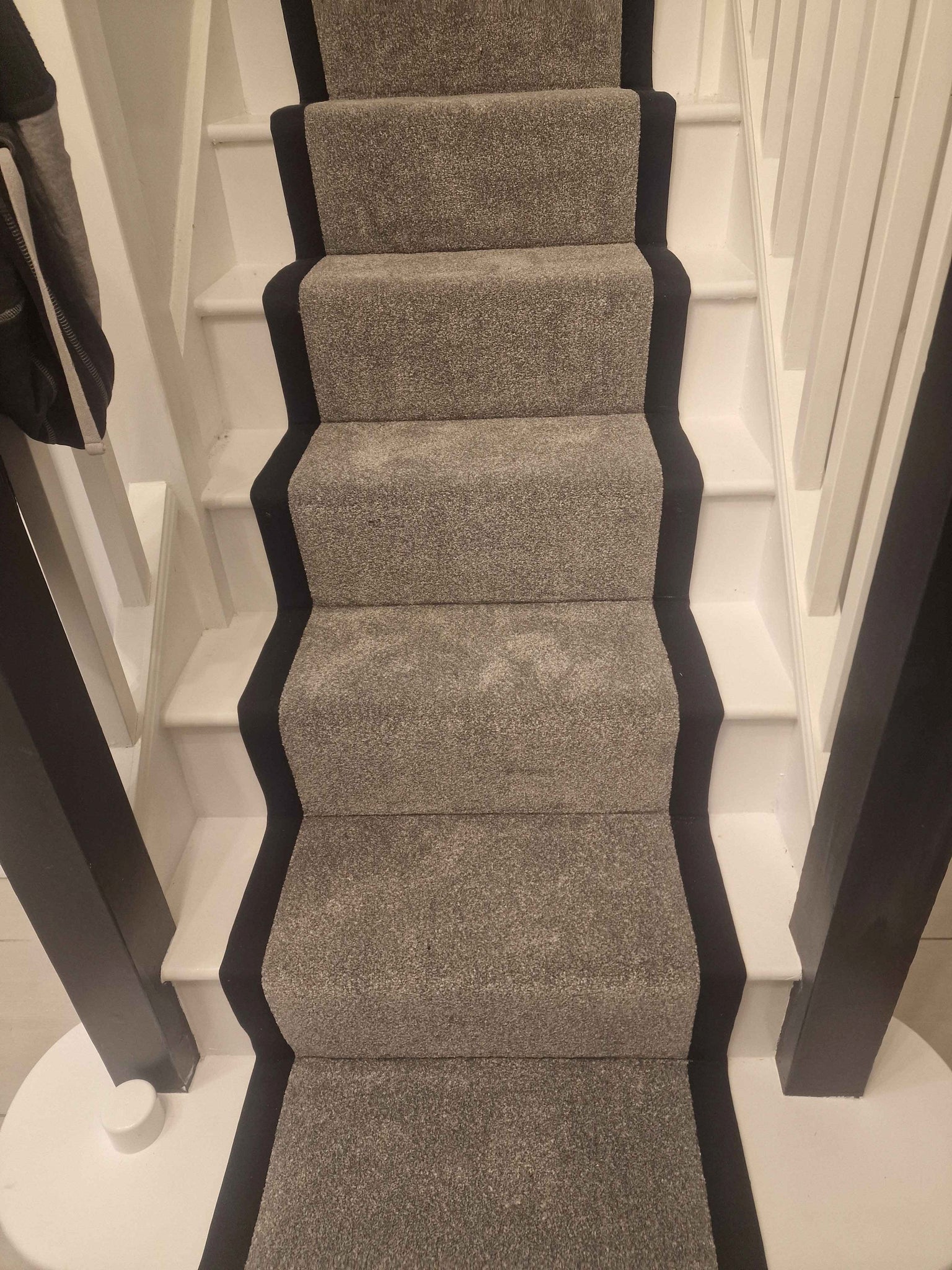 Dark grey Apollo Plus Rainstorm stair runner with black border tape