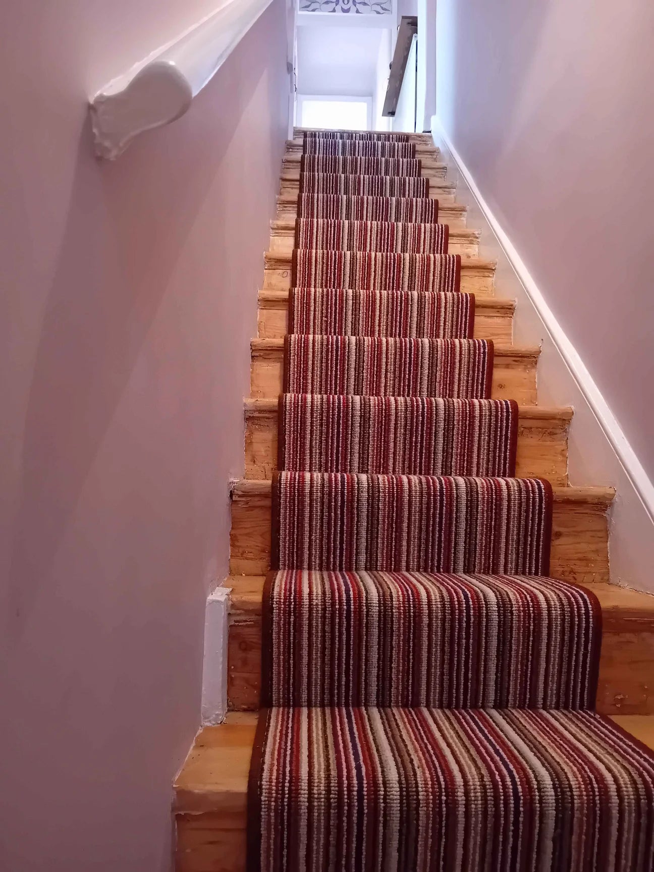 Striped wool stair runner, red, orange, purple, cream, blue, green - hand-made to order