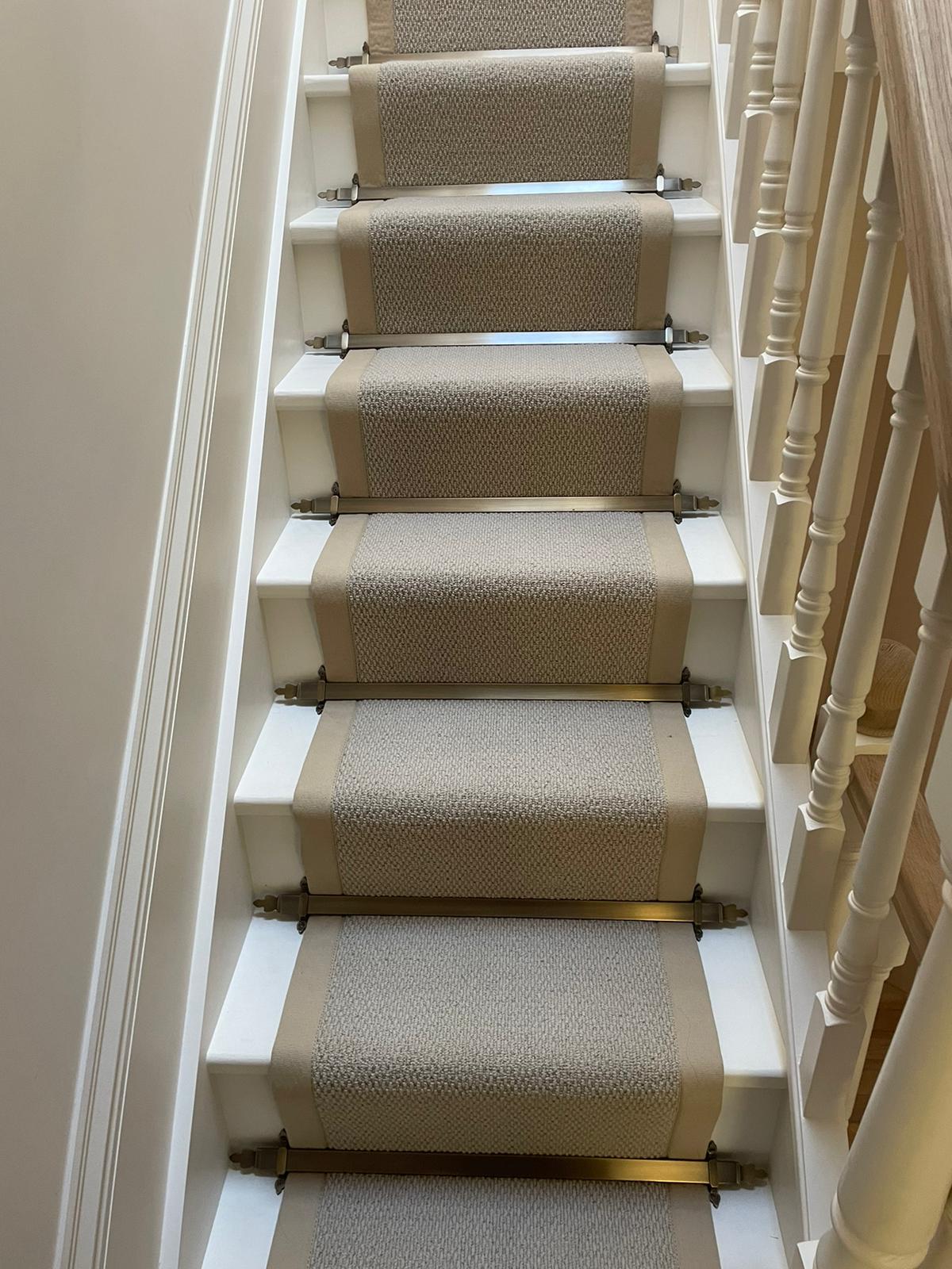 100% wool flat weave beige loop pile stair runner with beige border