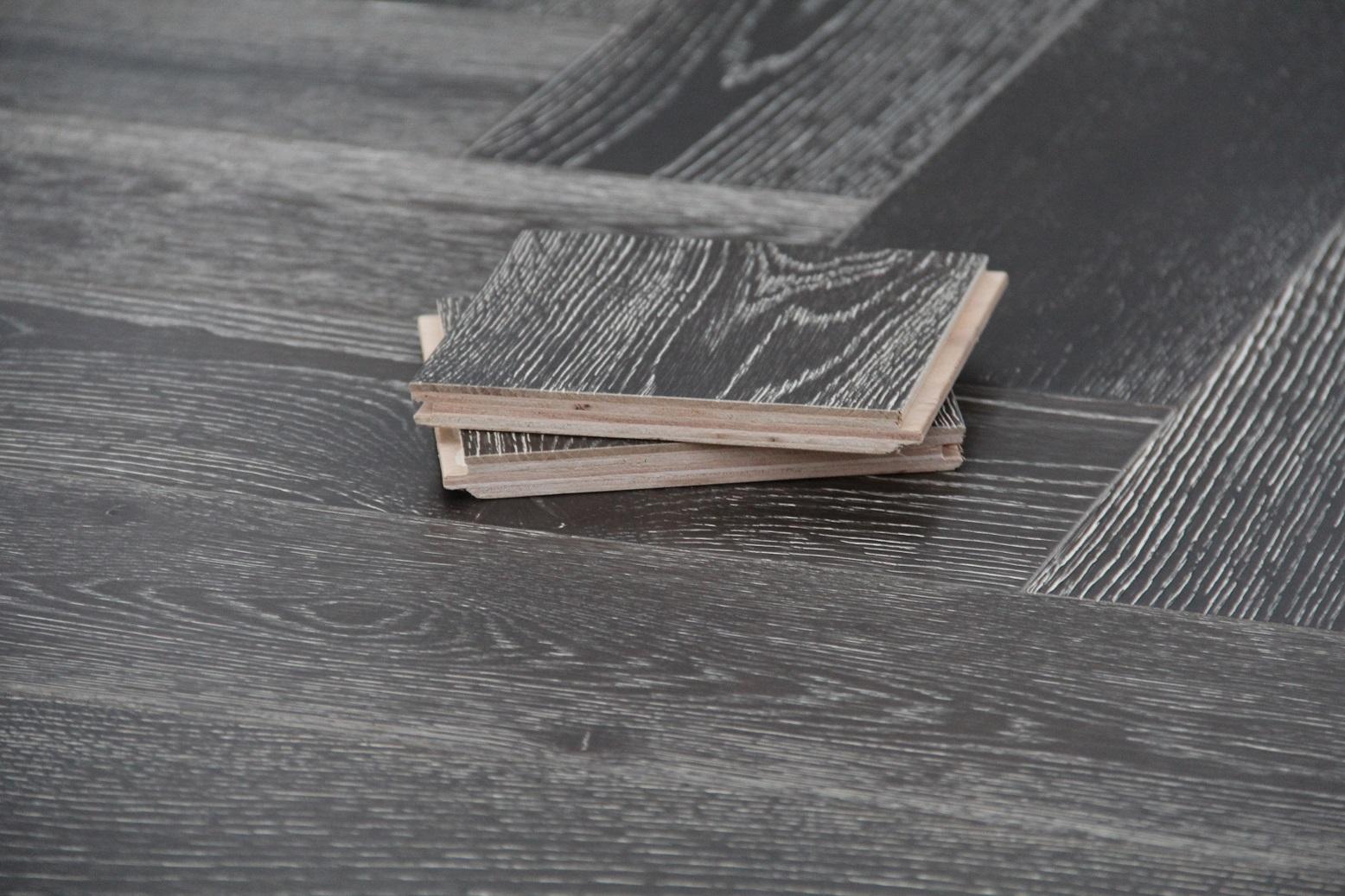 Maxzara H303 Brushed Black & White Oiled Herringbone Oak Flooring