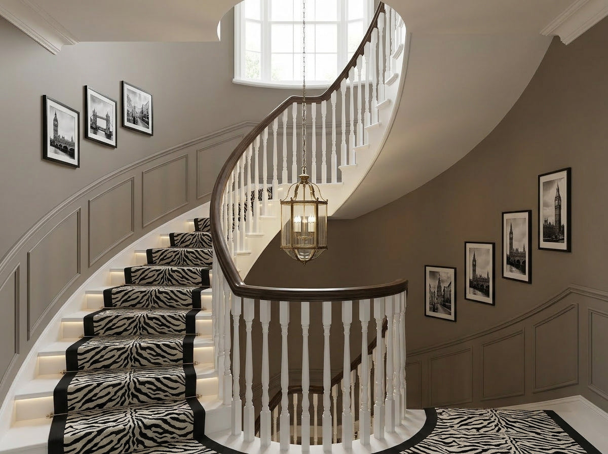 The Zebra Fat — bold zebra print stair runner with black border