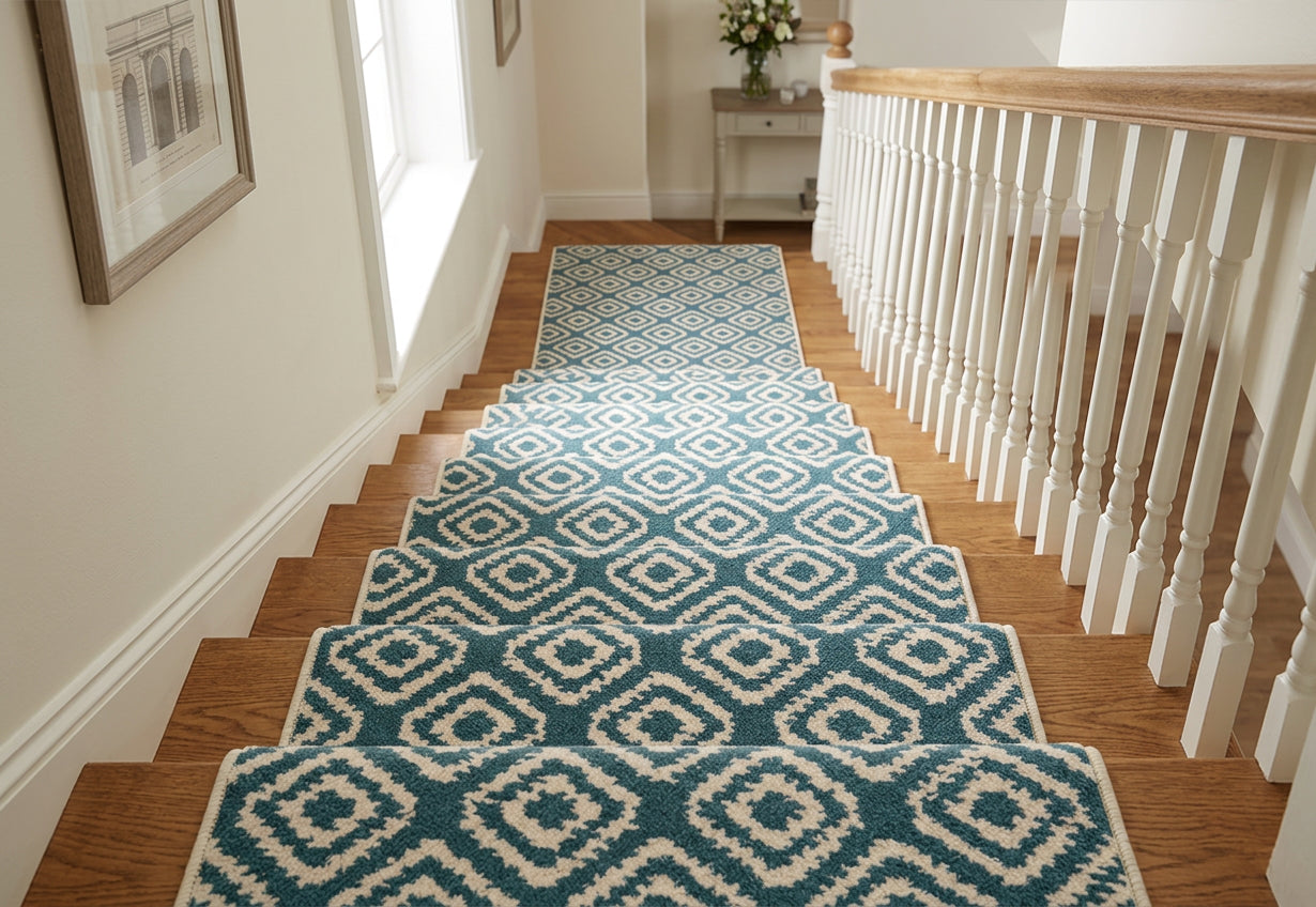 The Petronas Towers – Geometric pattern petrol blue Axminster Stair ...