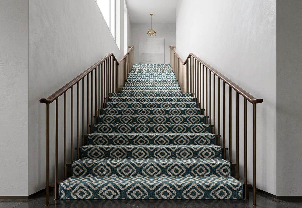 The Petronas Towers – Geometric pattern petrol blue Axminster Stair ...