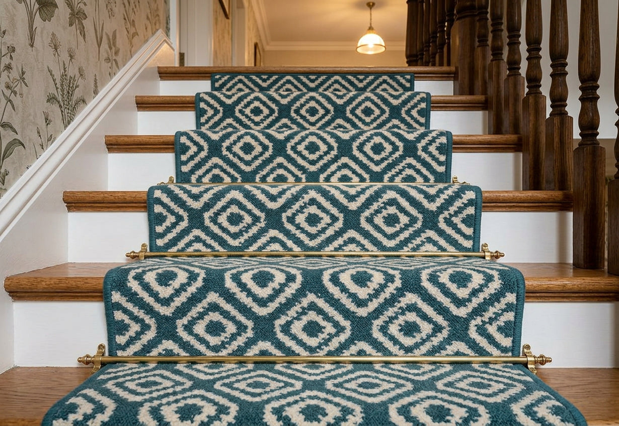The Petronas Towers – Geometric pattern petrol blue Axminster Stair ...
