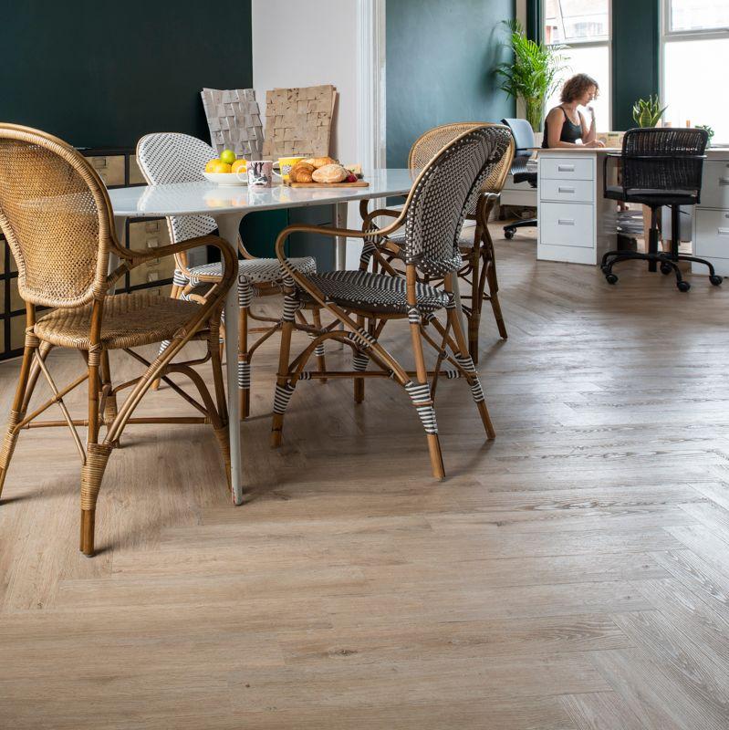 Plusfloor Luxury Glue Down Vinyl Flooring Formation Herringbone Pastel Blanc