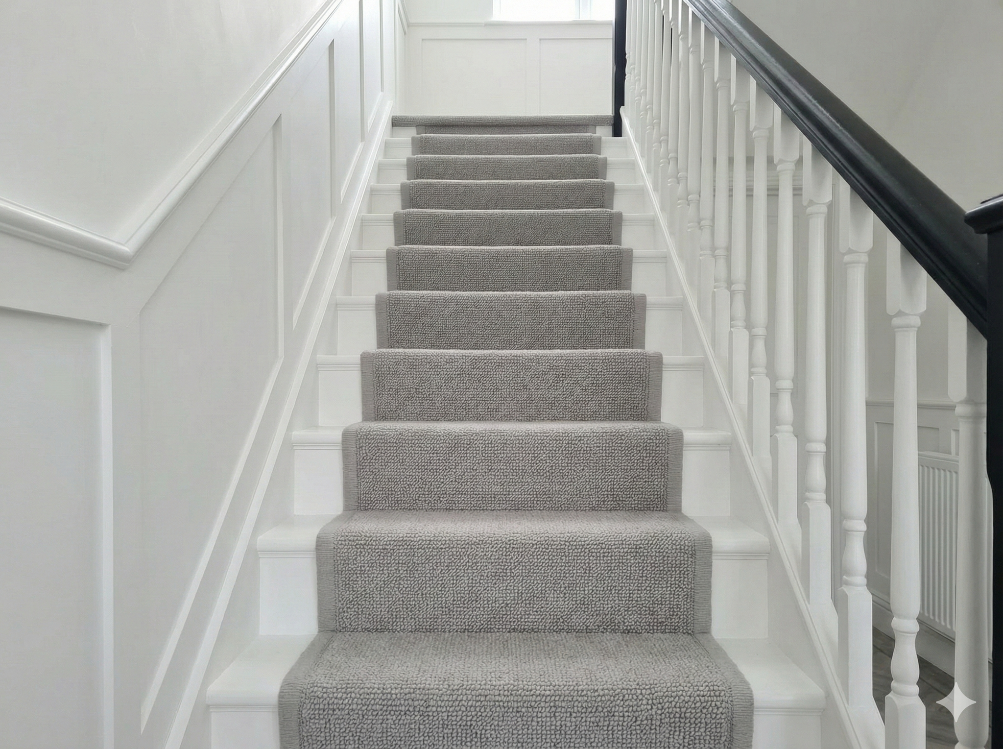 The Amelia. A light grey wool mix boucle loop stair runner with whipped ...