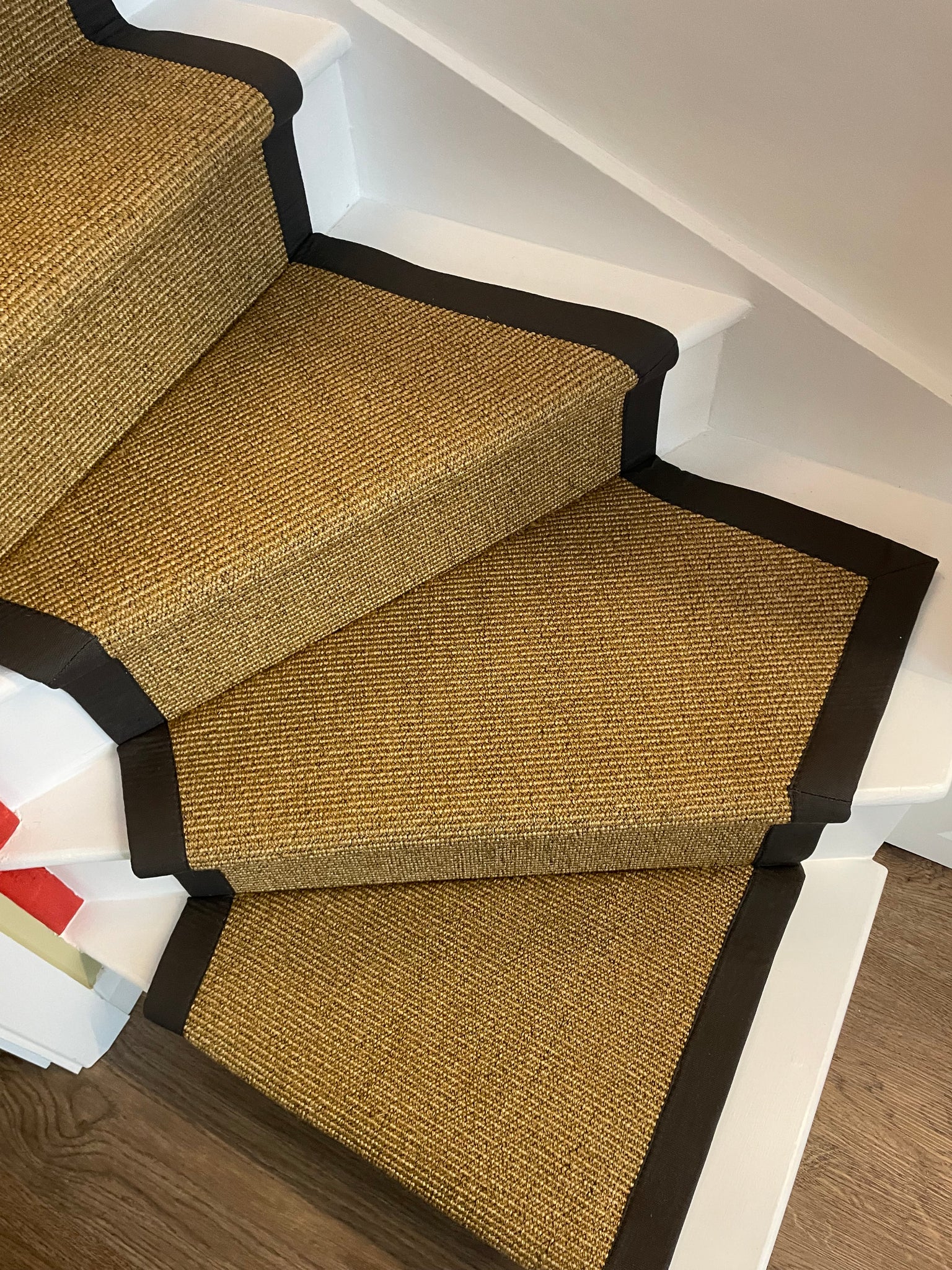 Alternative Flooring Anywhere Ca-rPET Bouclé Re-vive carpet stair runner with grey border