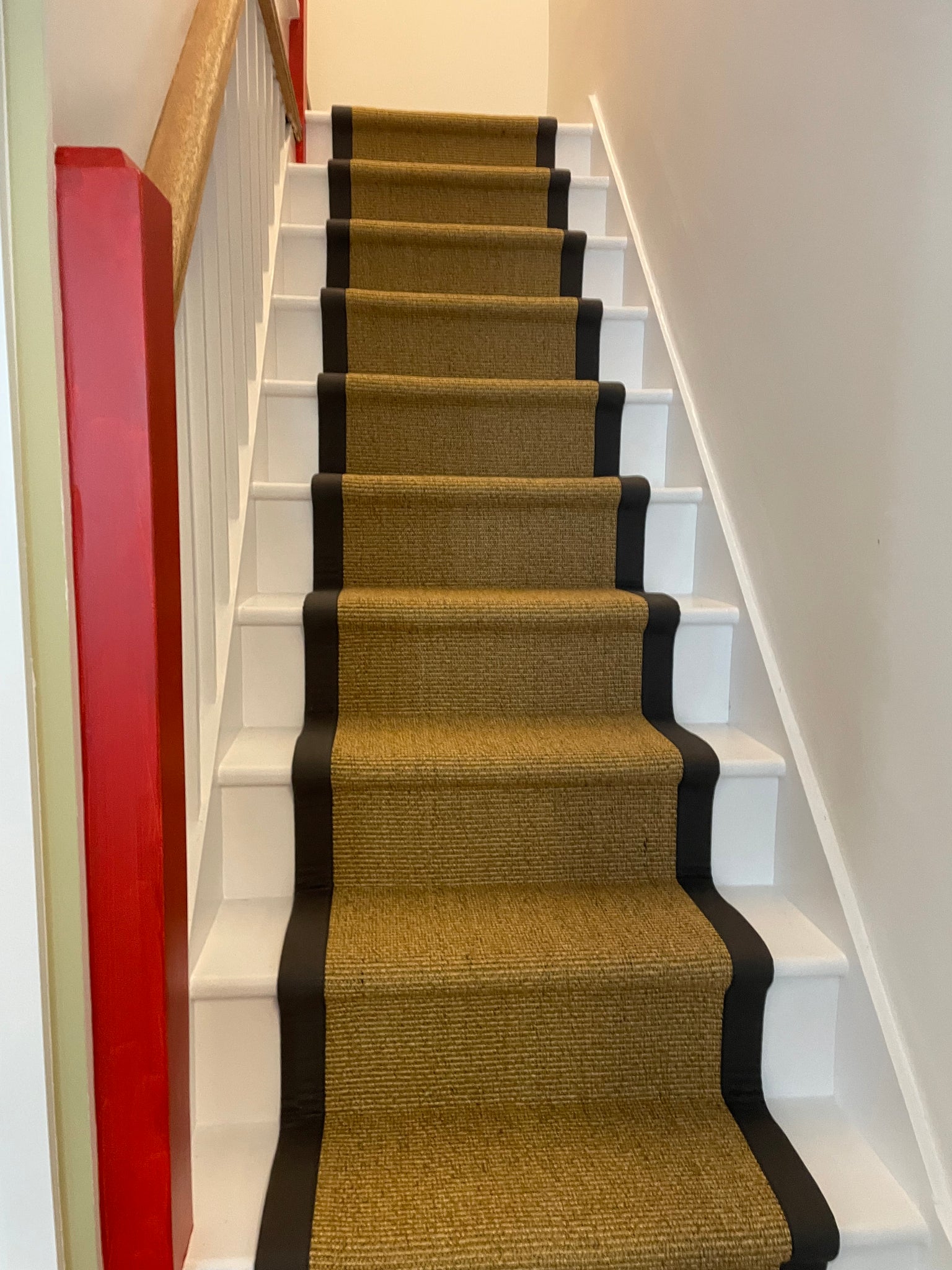 Alternative Flooring Anywhere Ca-rPET Bouclé Re-vive carpet stair runner with grey border