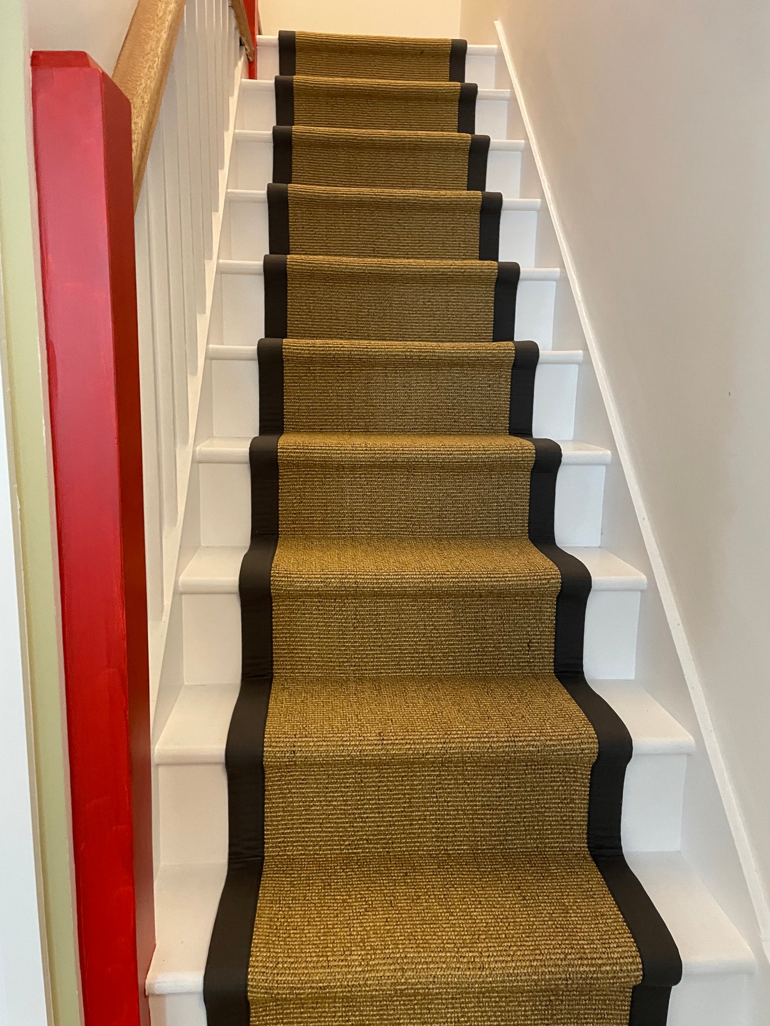 Alternative Flooring Anywhere Ca-rPET Bouclé Re-vive carpet stair runner with grey border