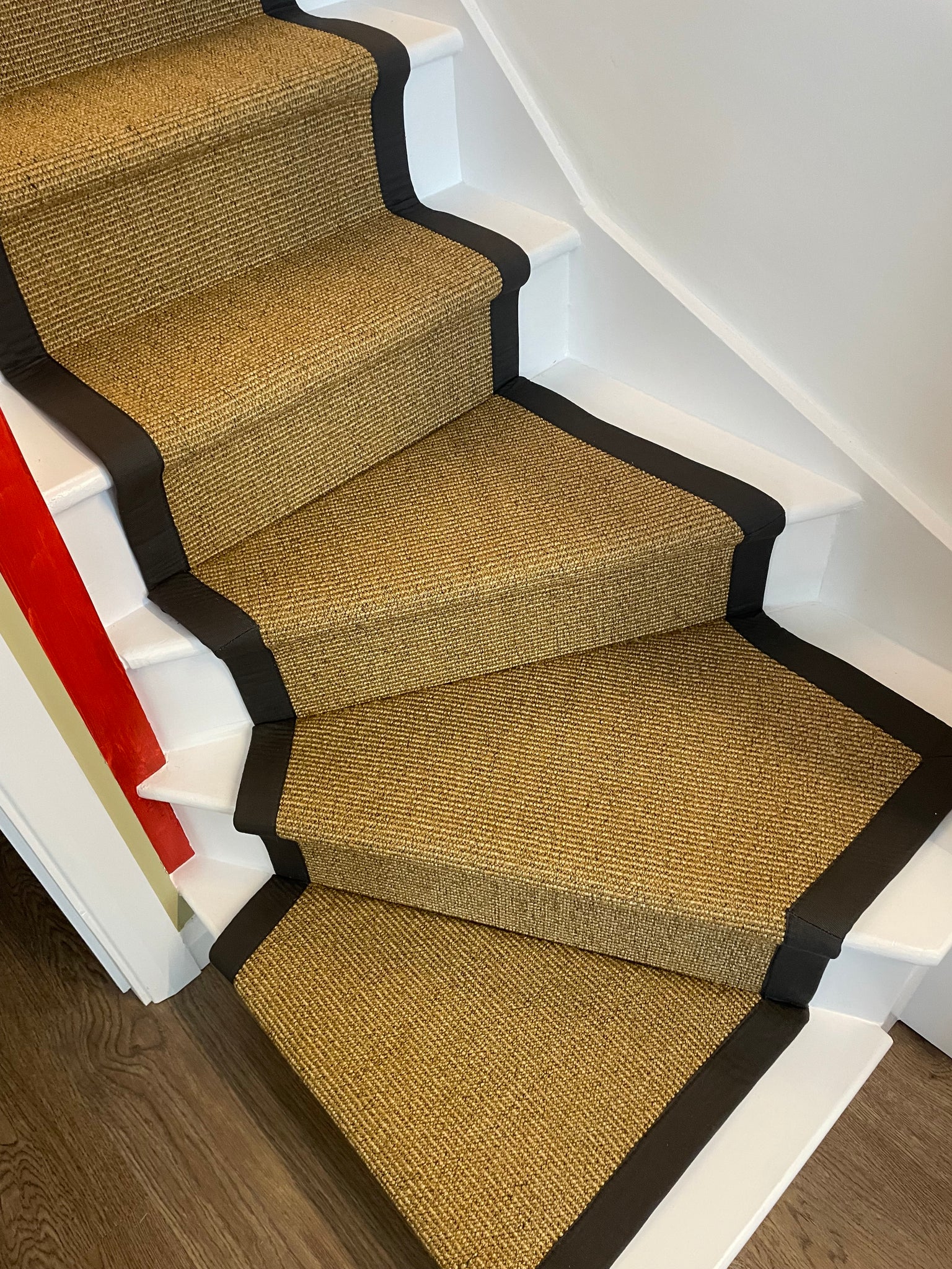 Alternative Flooring Anywhere Ca-rPET Bouclé Re-vive carpet stair runner with grey border