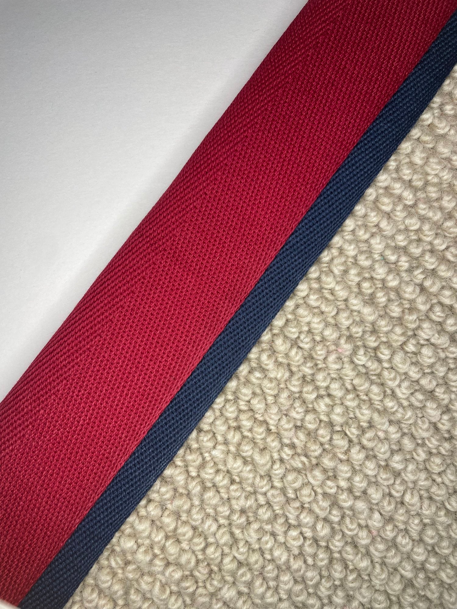 Carpet Edging Double Border Karanda Red And Pageant Blue border tape onto carpet