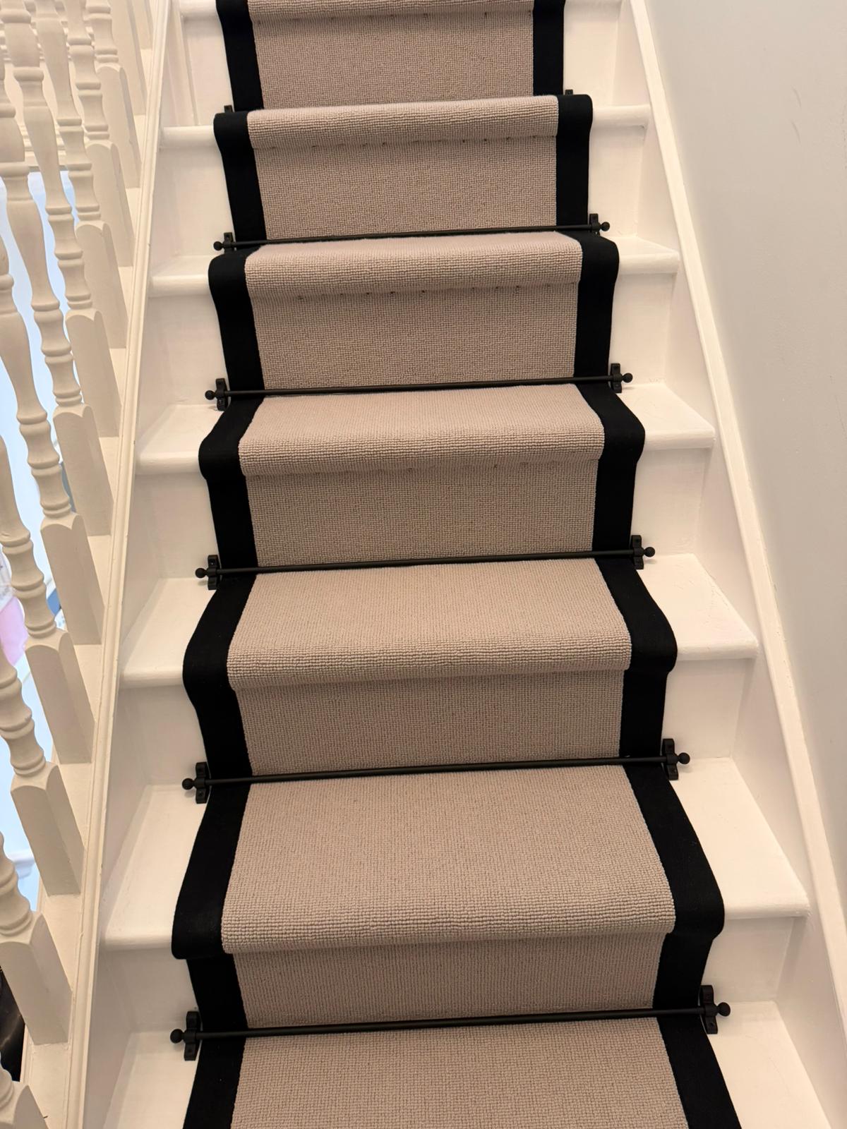 The Amelia Black. Cement grey beige wool loop stair runner black cotton ...