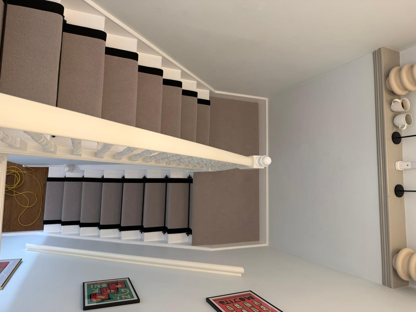 The Amelia Black. Cement grey beige wool loop stair runner black cotton ...