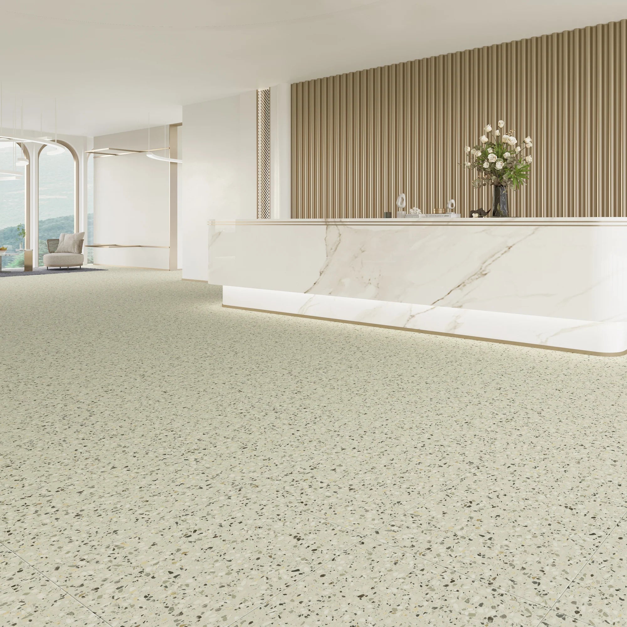 Plusfloor Luxury Loose Lay Vinyl Flooring Terrazzo Square Muted Mint