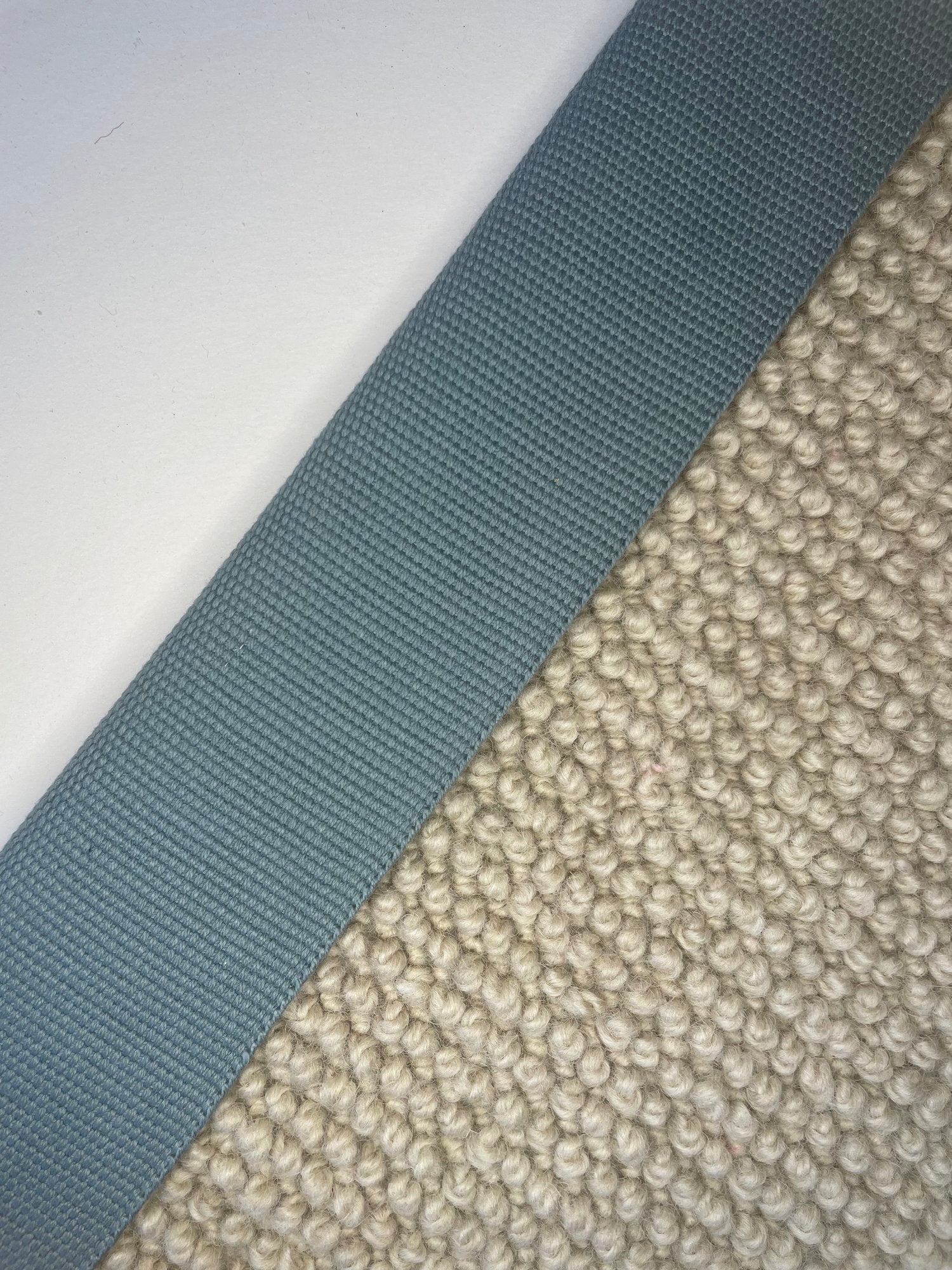 Carpet Edging Plain Border Plain Weave Smoke Blue border tape onto carpet