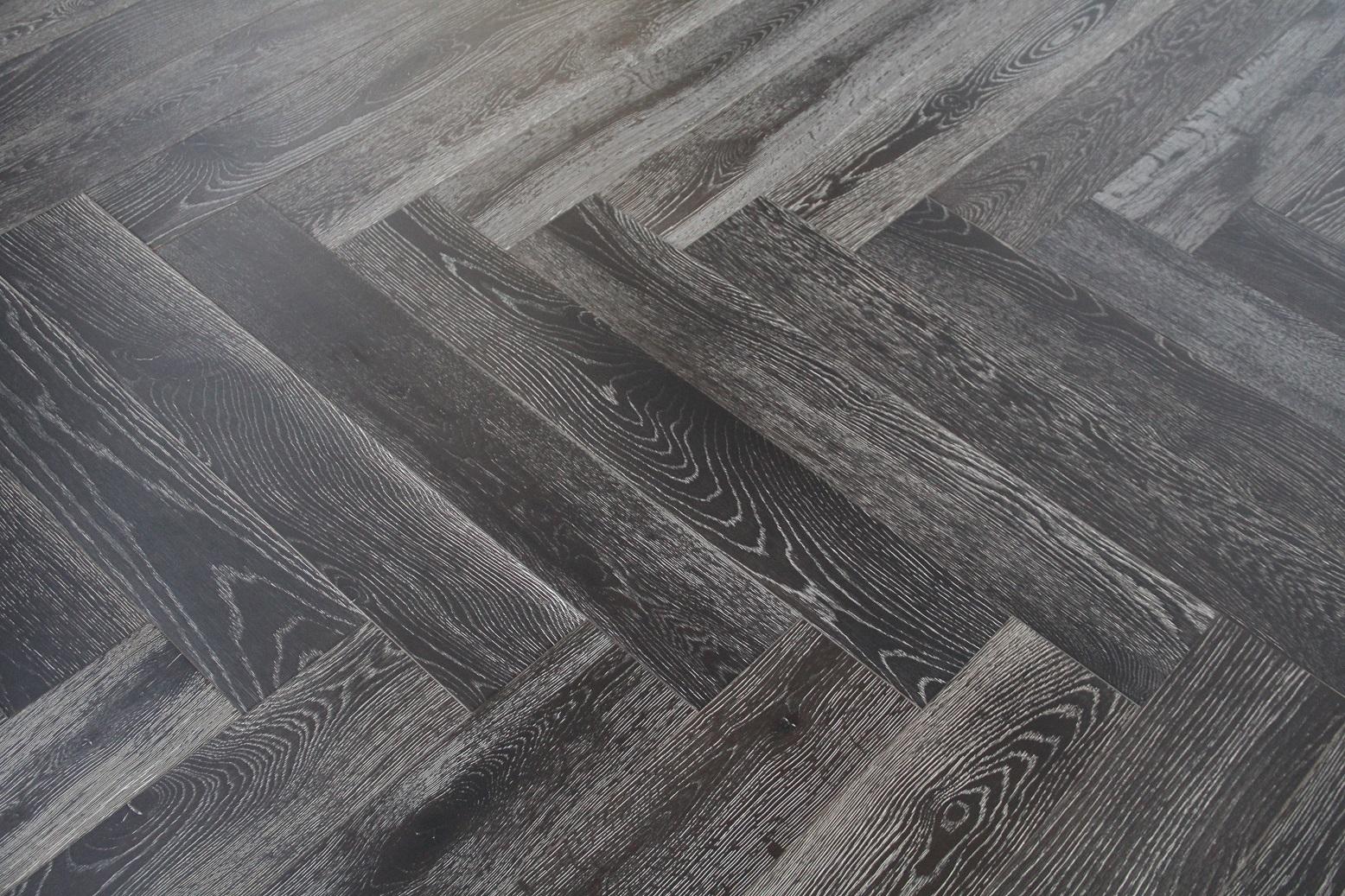 Maxzara H303 Brushed Black & White Oiled Herringbone Oak Flooring