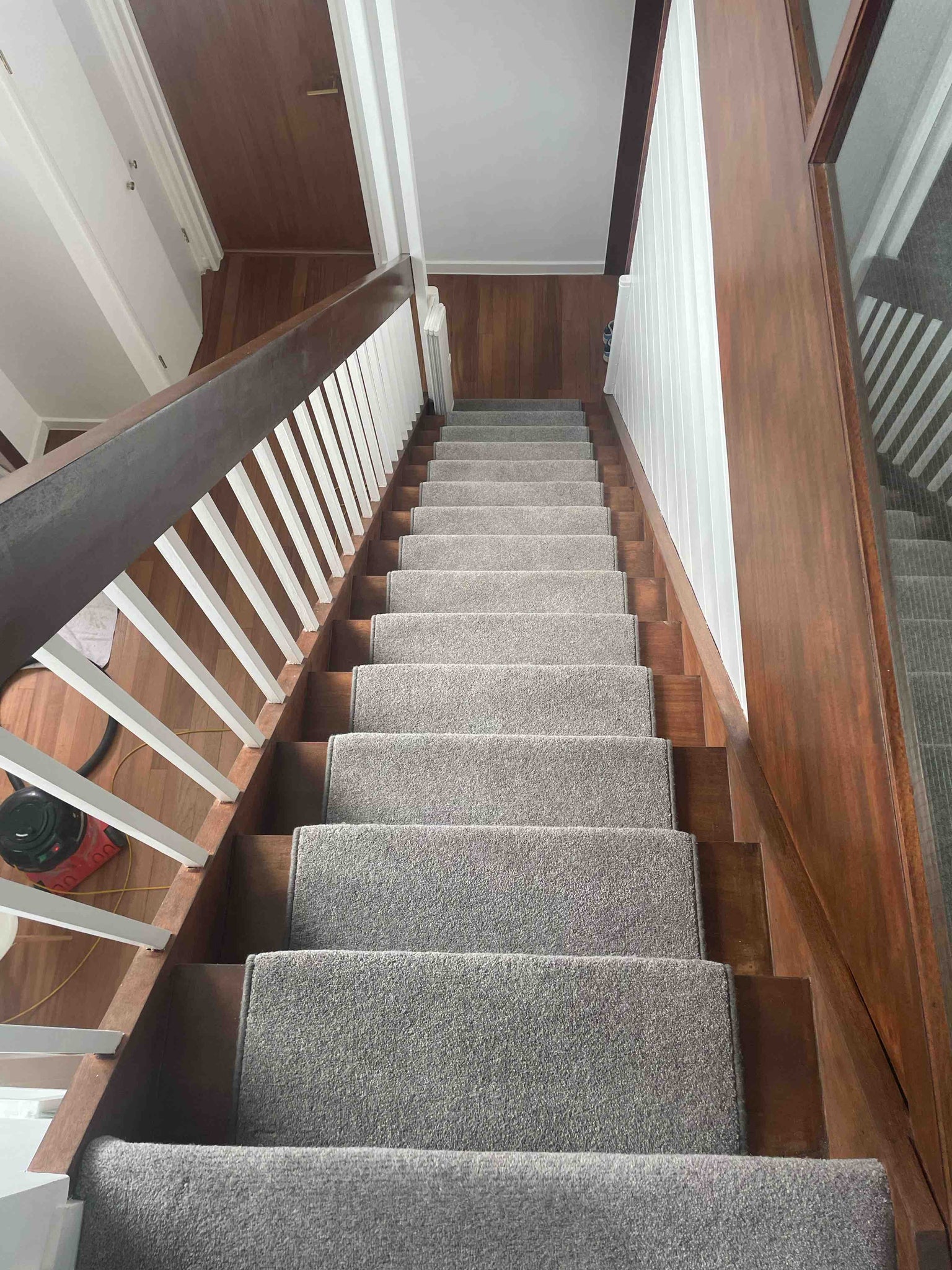 Grey carpet stair runner with whipped edge, stain resistant, Cormar Apollo Plus