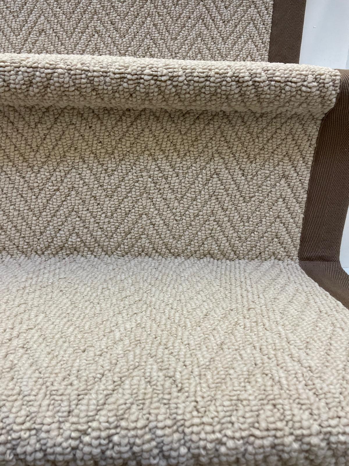 Herringbone stair runner, champagne cream beige with brown cotton border tape