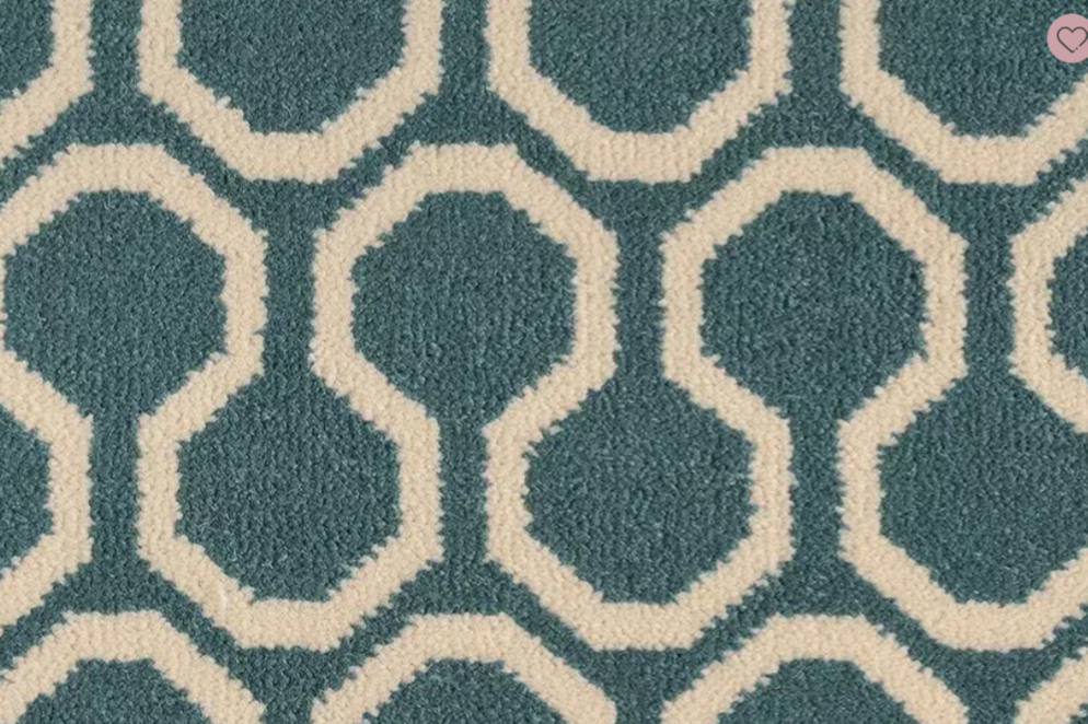 The Thurston Garden. Wool Axminster petrol blue geometric pattern stair ...