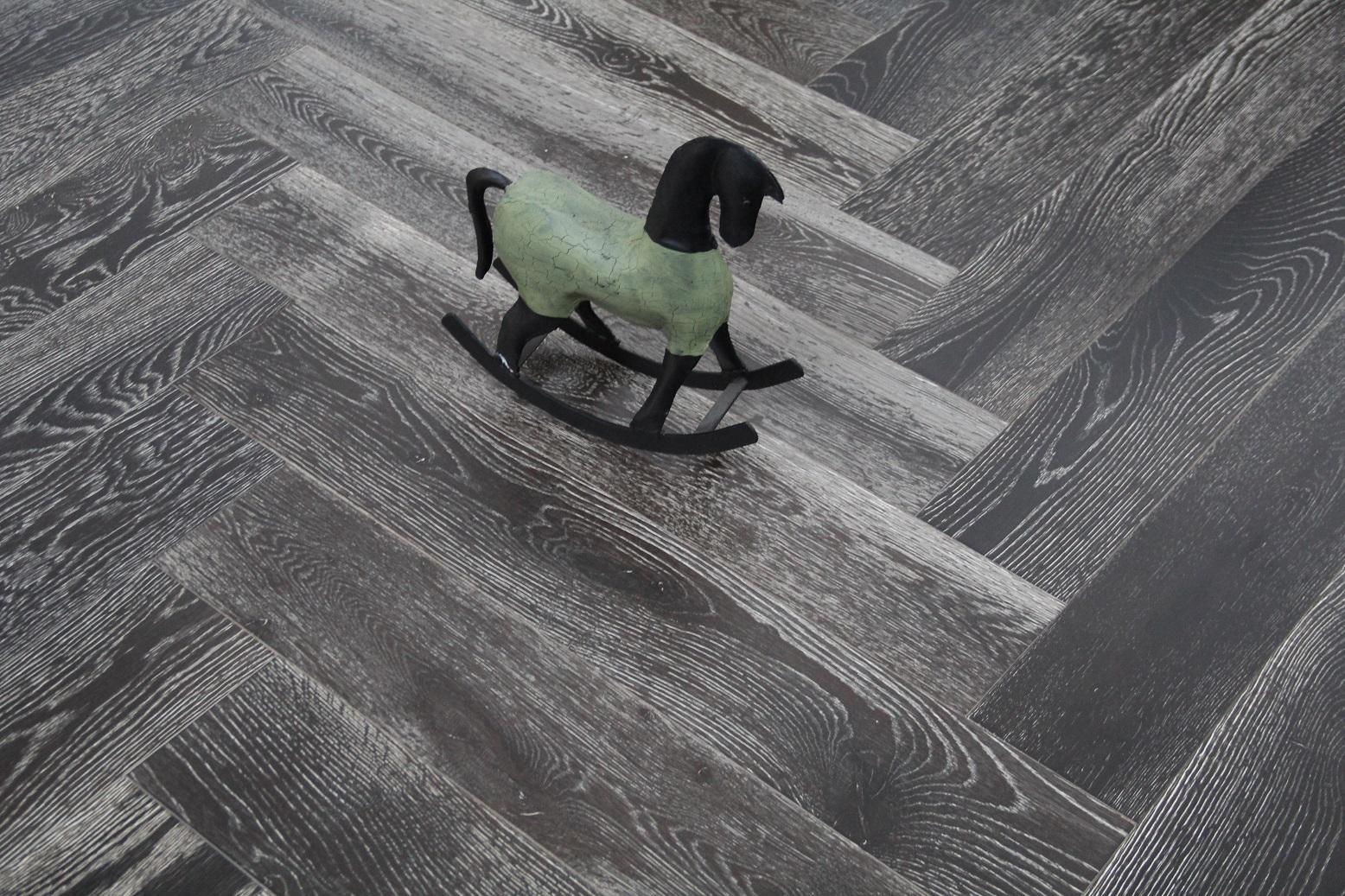 Maxzara H303 Brushed, Black Stained, White Oiled Herringbone Multiply T&G Oak Flooring