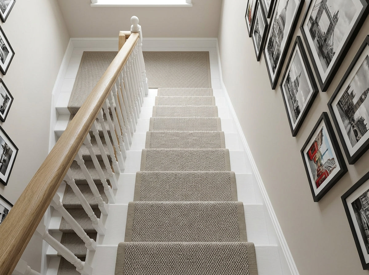The Emily Chiswick — beige weave loop pile stair runner with sand cotton border