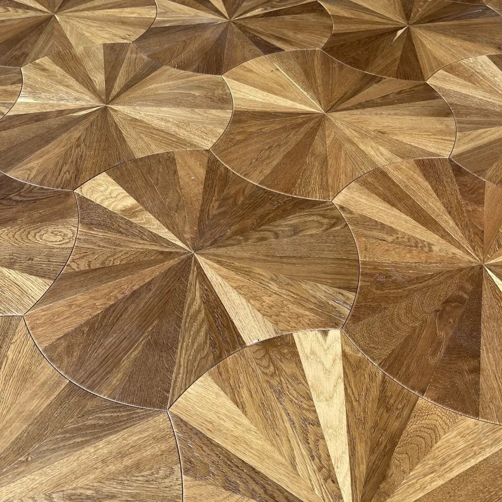 Fenston Carter Wood Flooring Lotus Smoked Oak Geometric Parquet Flooring – Bespoke Engineered Oak Panels