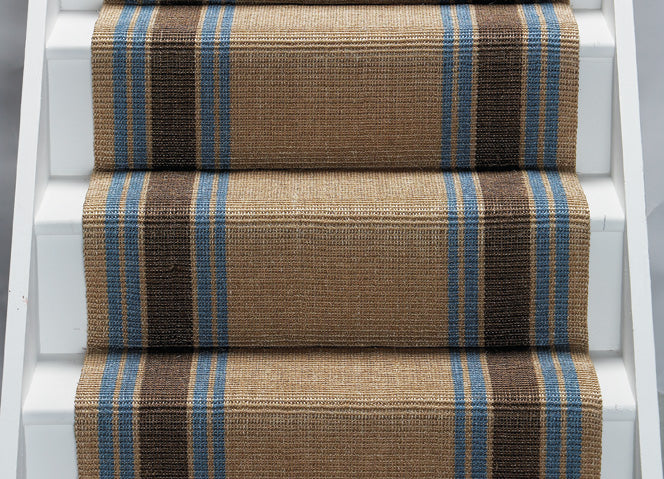 Chocolate brown and blue striped sisal carpet stair runner Marrakech Kersaint Cobb Free Delivery