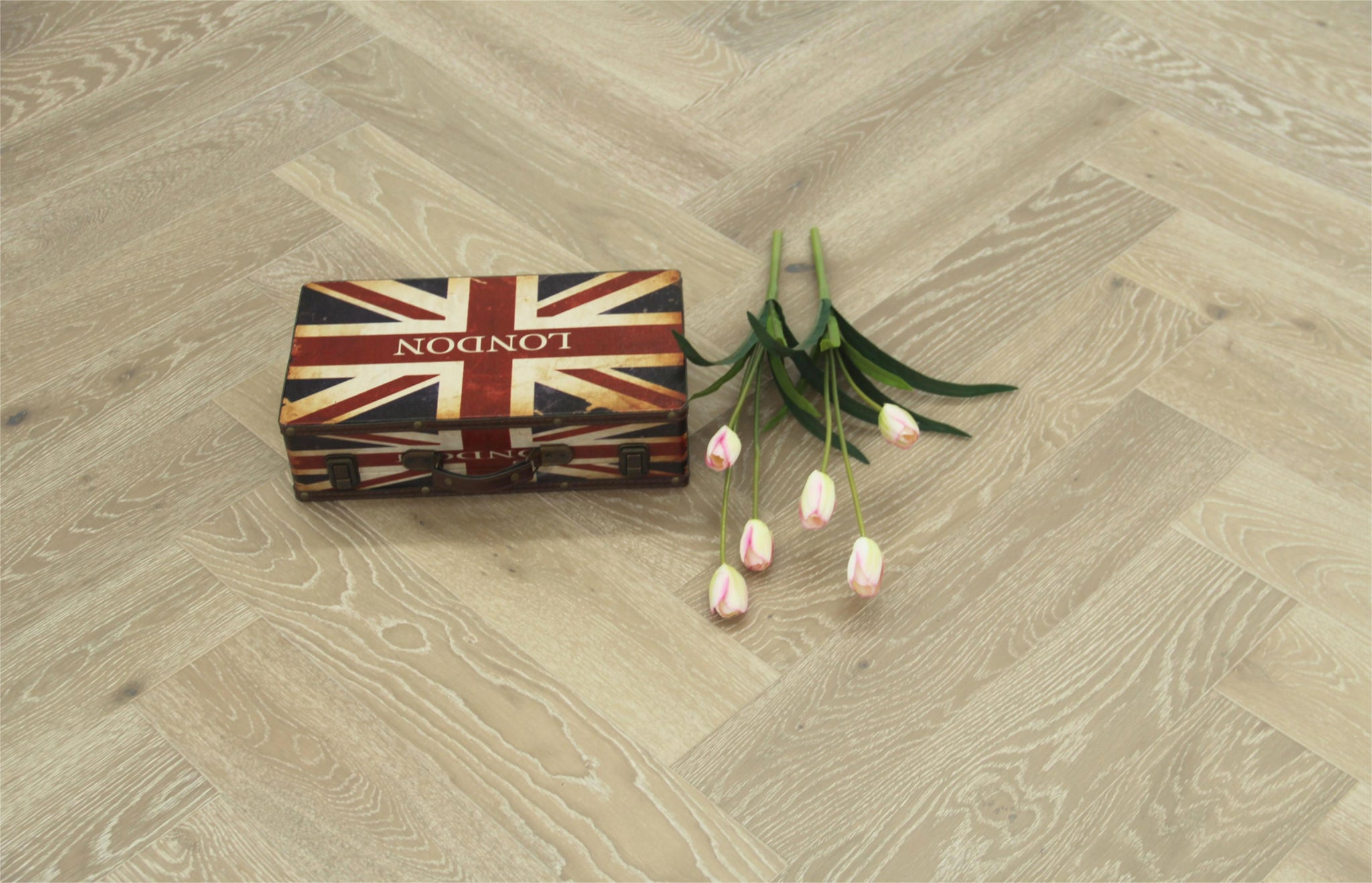 Maxzara H309 Smoked, Brushed White UV Oiled Herringbone Multiply T&G Oak Flooring