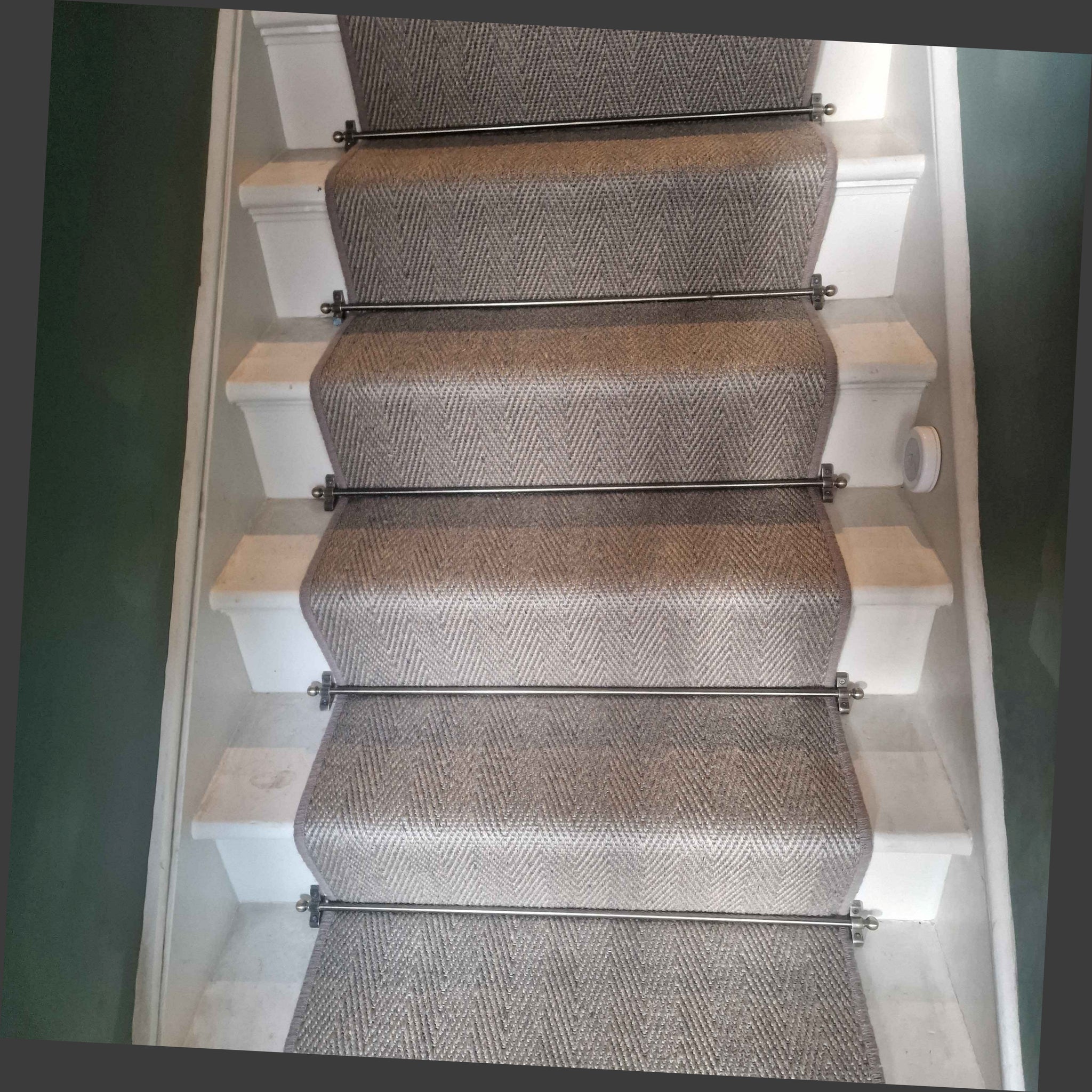 Custom size Ca-rPET Bouclé Re-affirm carpet stair runner with whipped edge