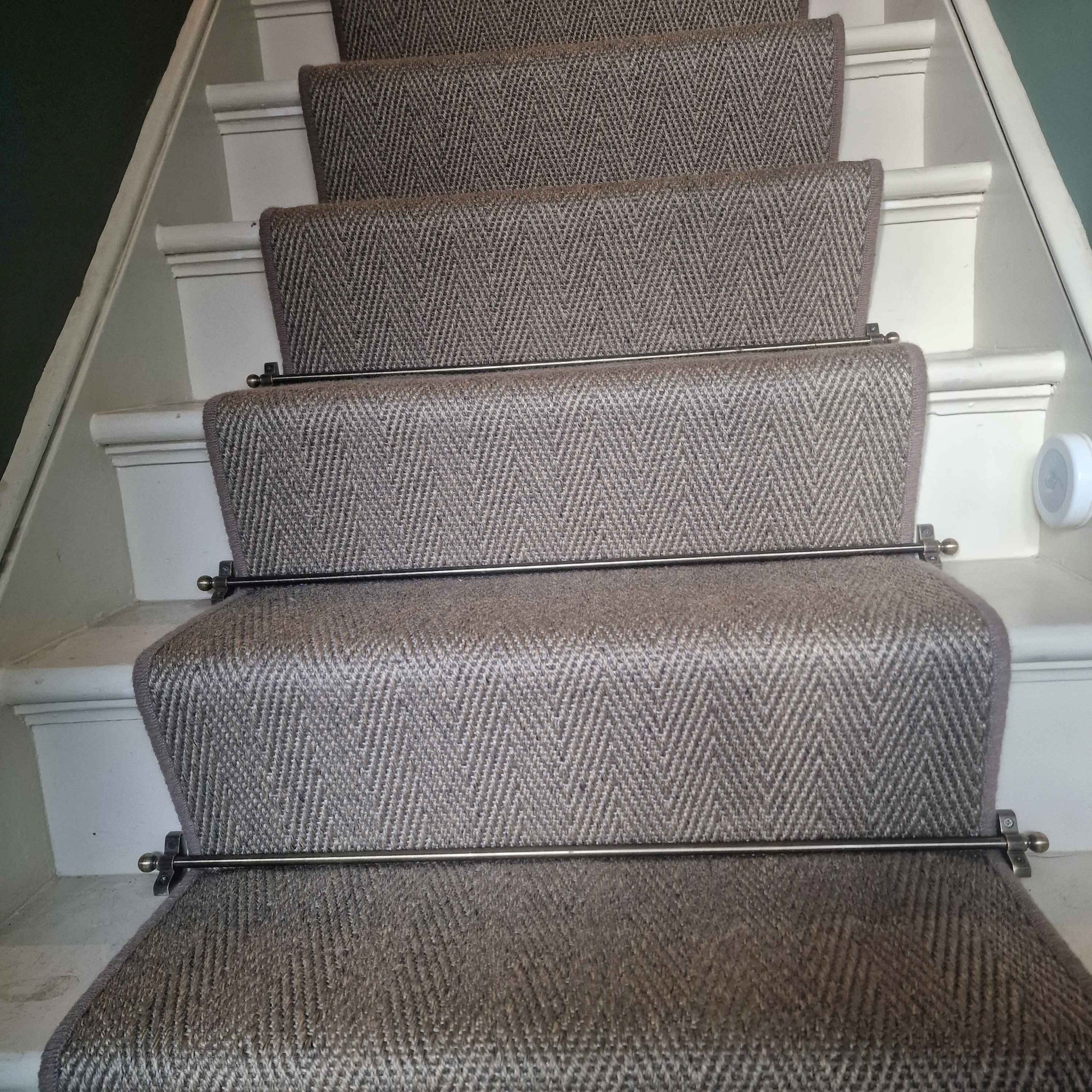 Custom size Ca-rPET Bouclé Re-affirm carpet stair runner with whipped edge