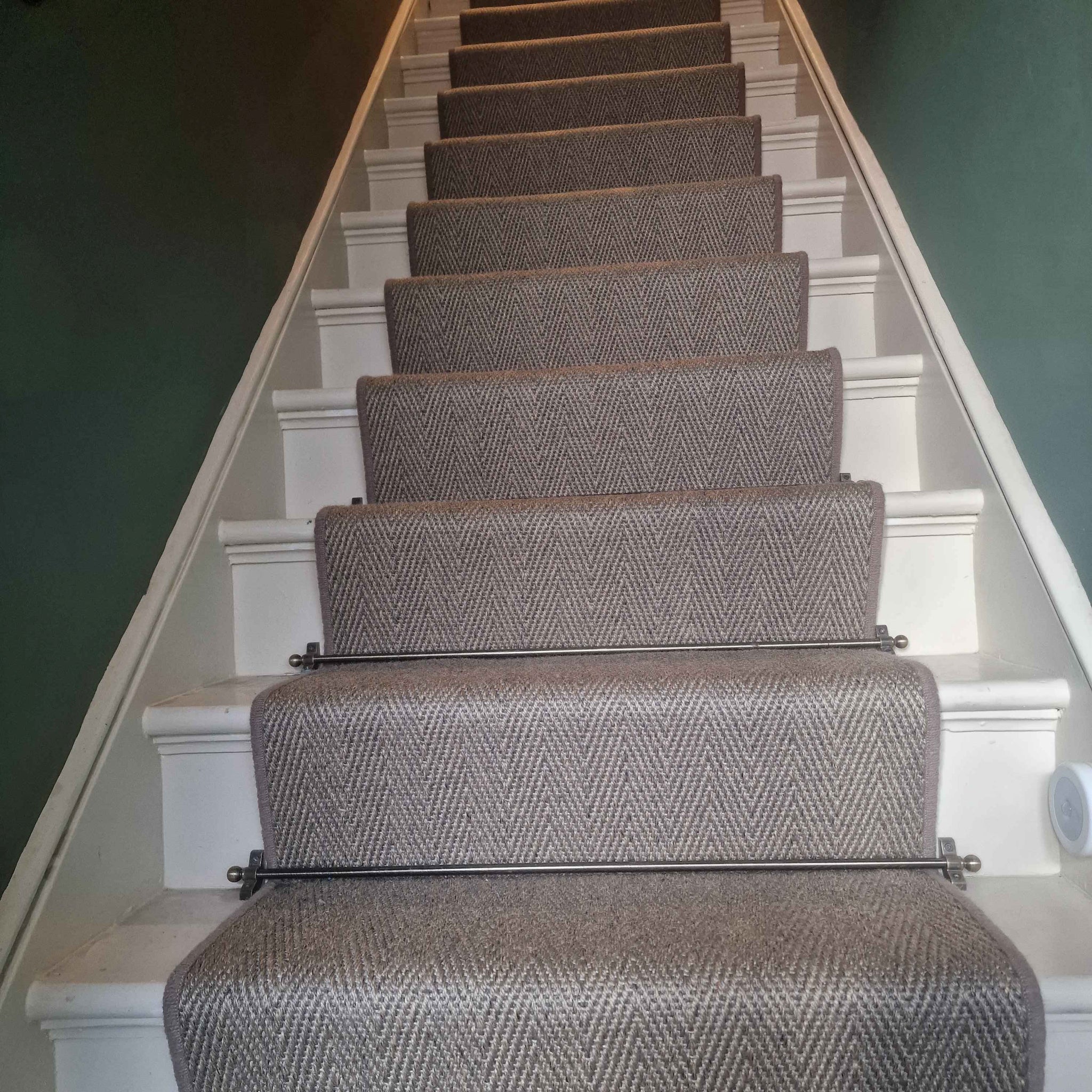 Custom size Ca-rPET Bouclé Re-affirm carpet stair runner with whipped edge
