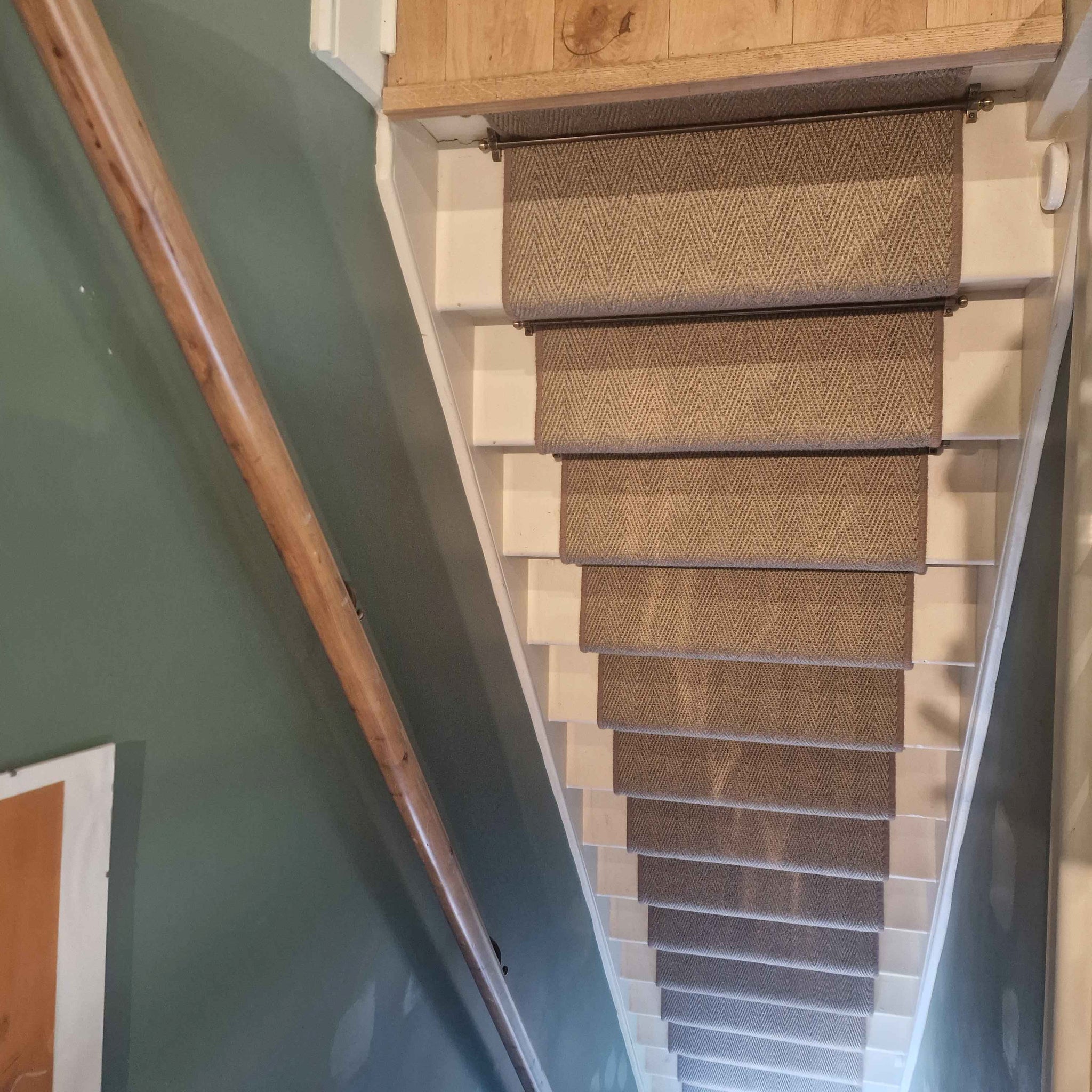 Custom size Ca-rPET Bouclé Re-affirm carpet stair runner with whipped edge