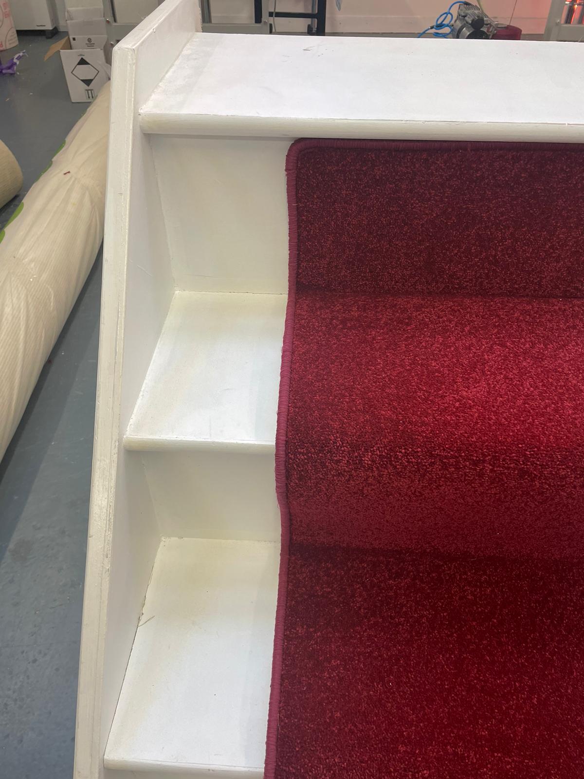 Royal red carpet stair runner with whipped edge and stain resistant