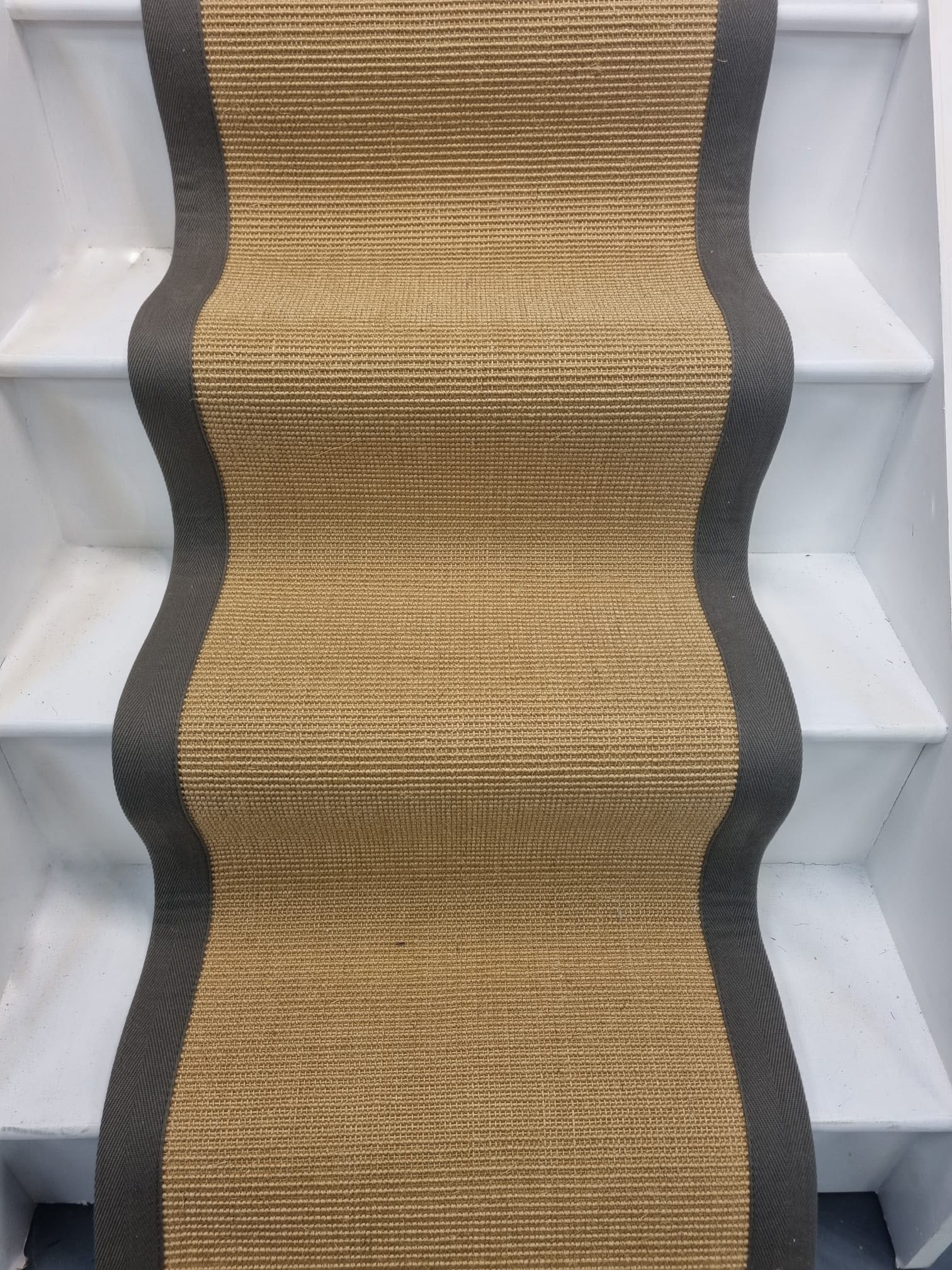 Sisal boucle bentley carpet stair runner from Alternative Flooring with sage green border