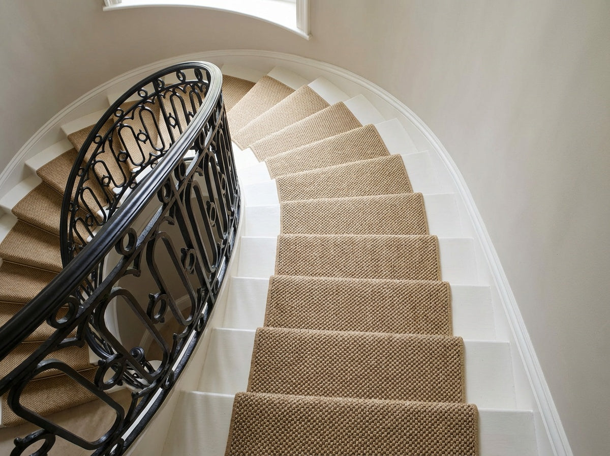 The Dursley — tiger's eye double-knot sisal stair runner with a whipped edge