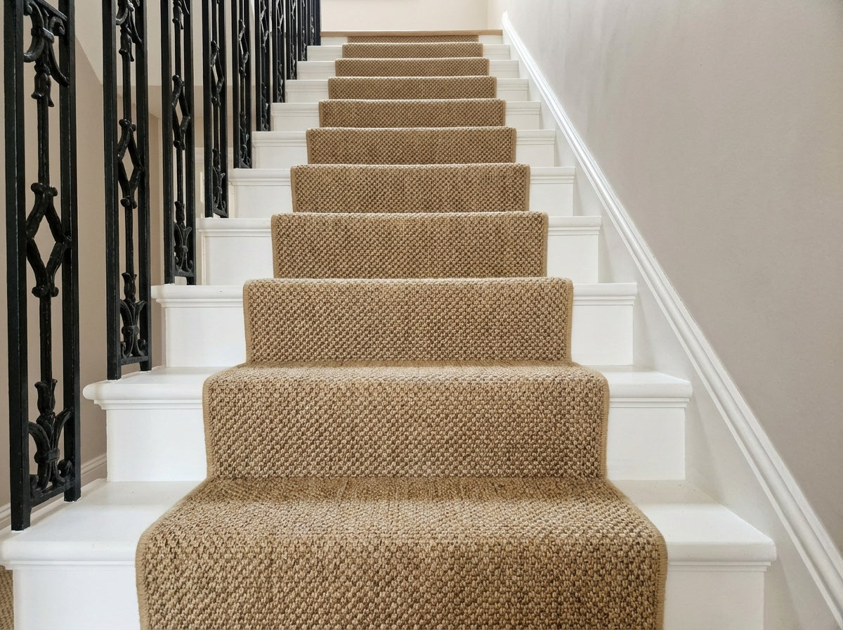 The Dursley — tiger's eye double-knot sisal stair runner with a whipped edge