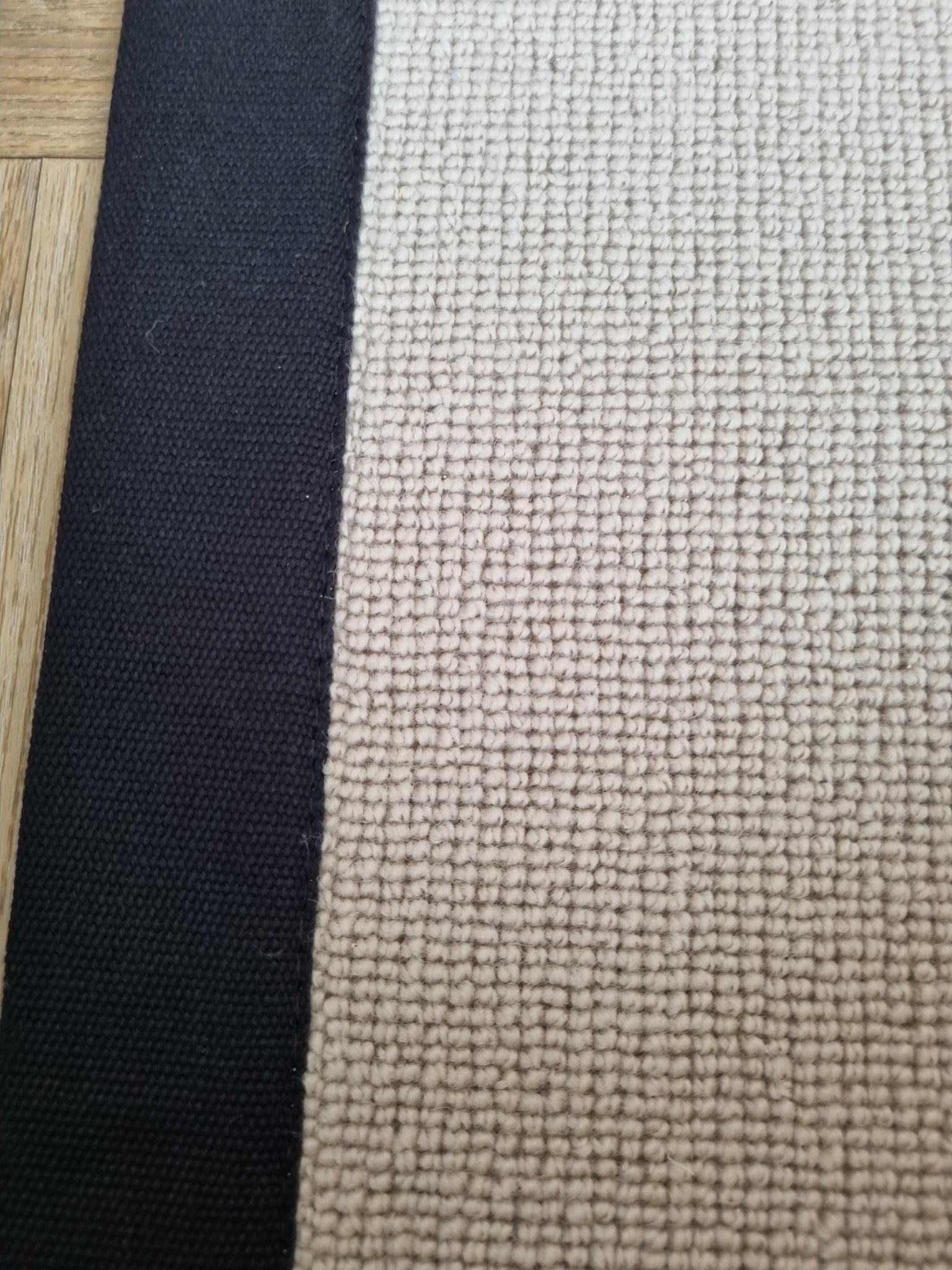 Cormar Pimlico Cement grey beige wool loop stair runner with black cotton border