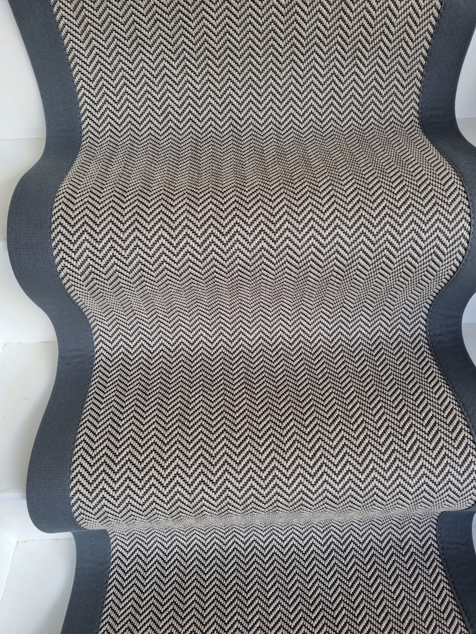Black & White Herringbone Faux Sisal Carpet Stair Runner Gun Metal Grey Cotton border