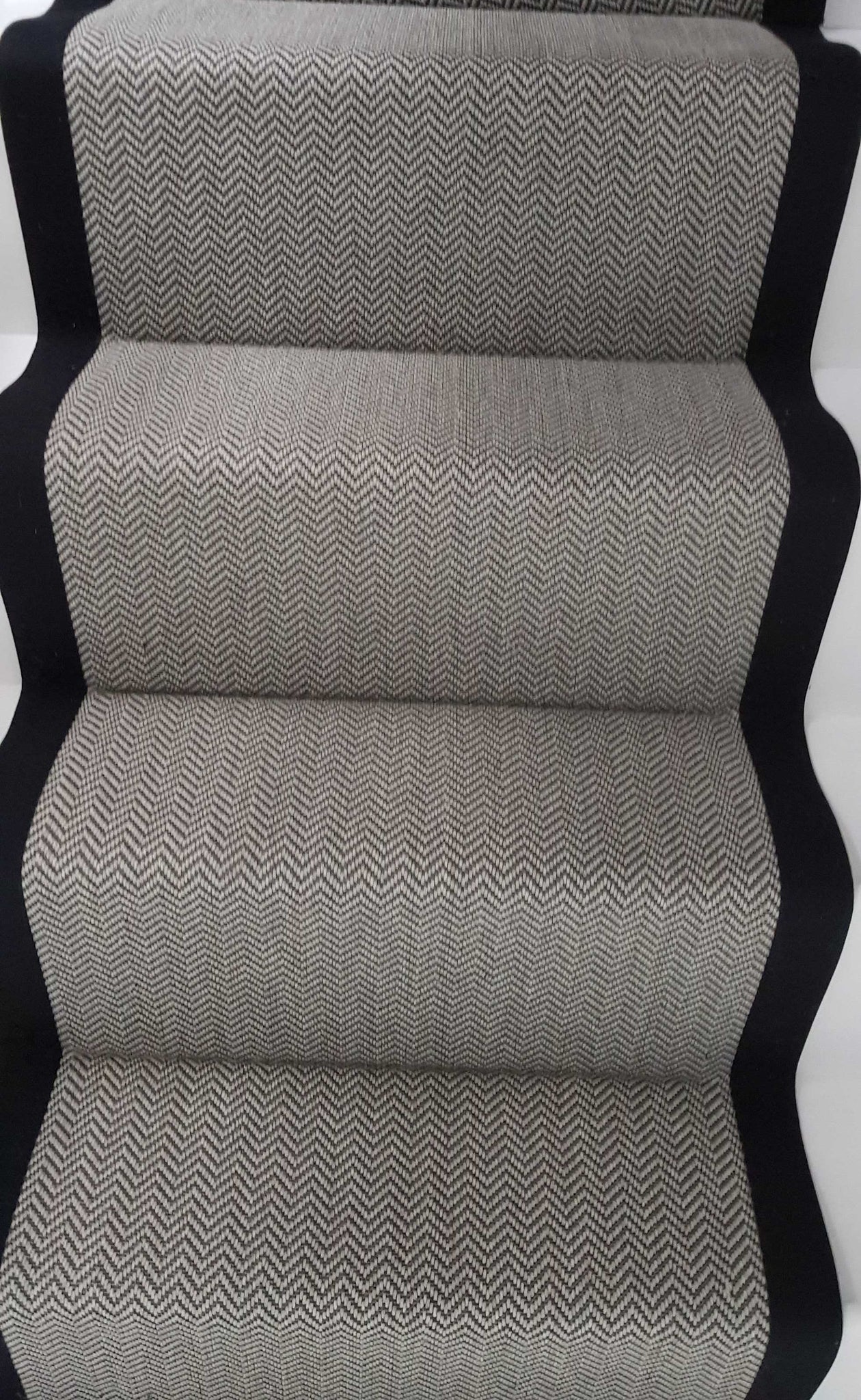 Black and White Herringbone Faux Sisal Carpet Stair Runner with cotton border