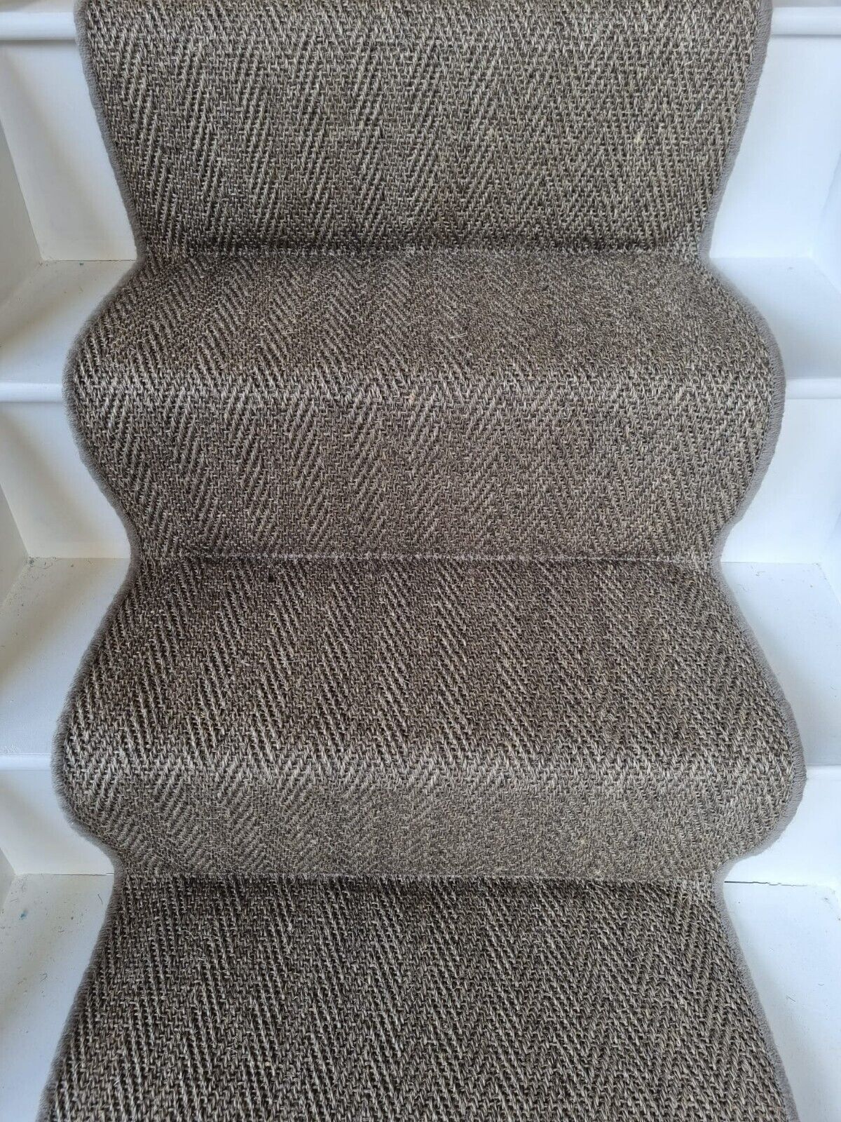 Grey Sisal Herringbone Carpet Stair