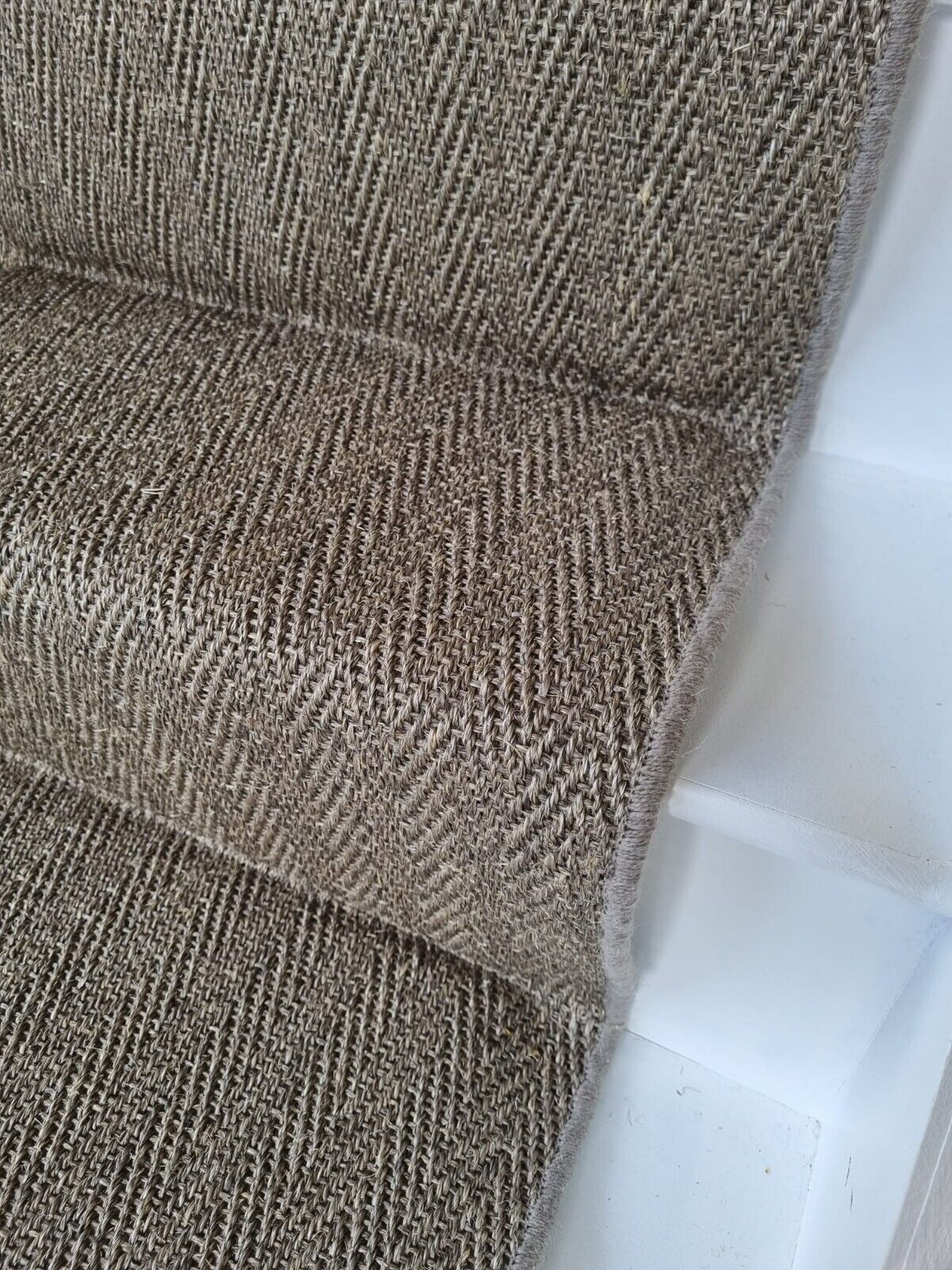 Grey Sisal Herringbone Carpet Stair Runner with Whipped Edges