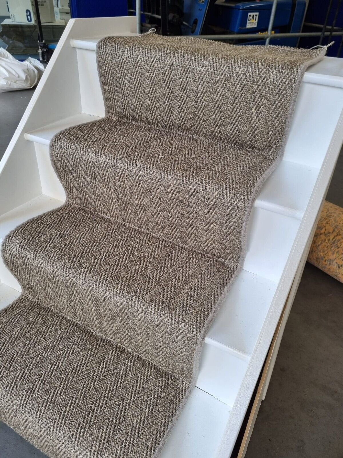 Grey Sisal Herringbone Carpet Stair Runner with Whipped Edges